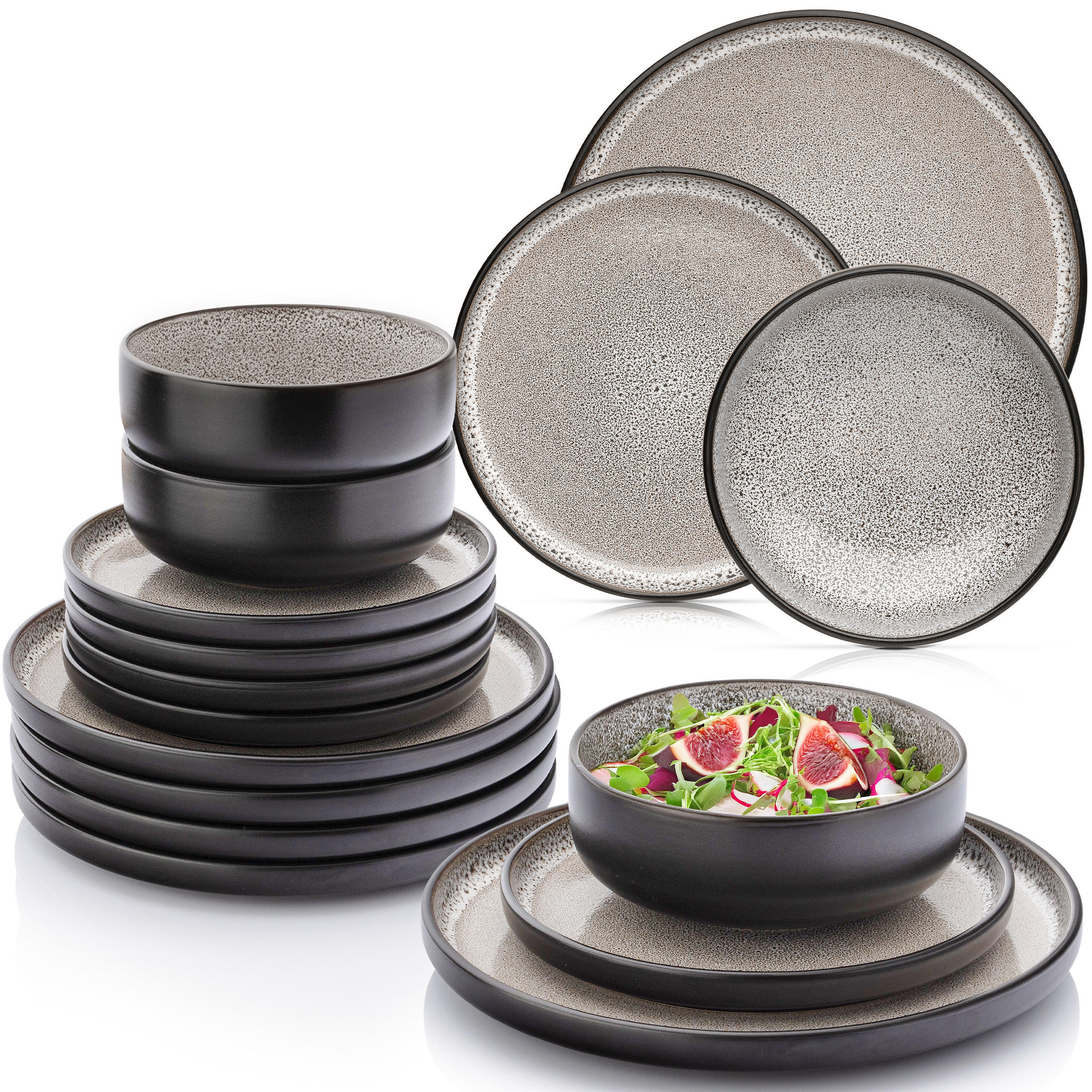 TAFELSERVICE LUXOR - 18 teilig aus Steingut - Braun, Stein (27/6.5/27cm) - Sänger
