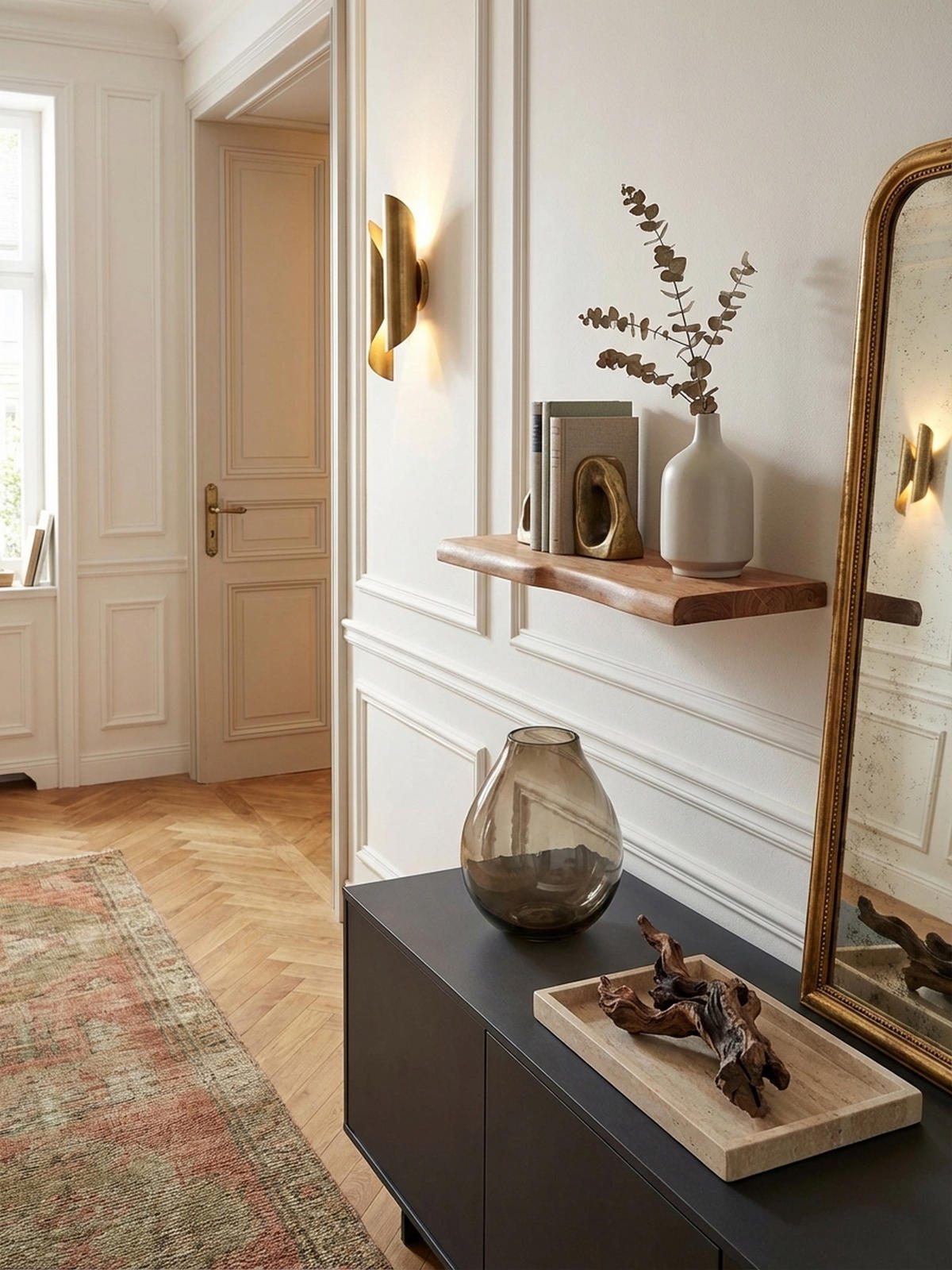 WANDREGAL Akazienholz Baumkante Rustikal, Beige 60x26x4 cm - Beige, Holz (60/4/26cm) - KADIMA DESIGN