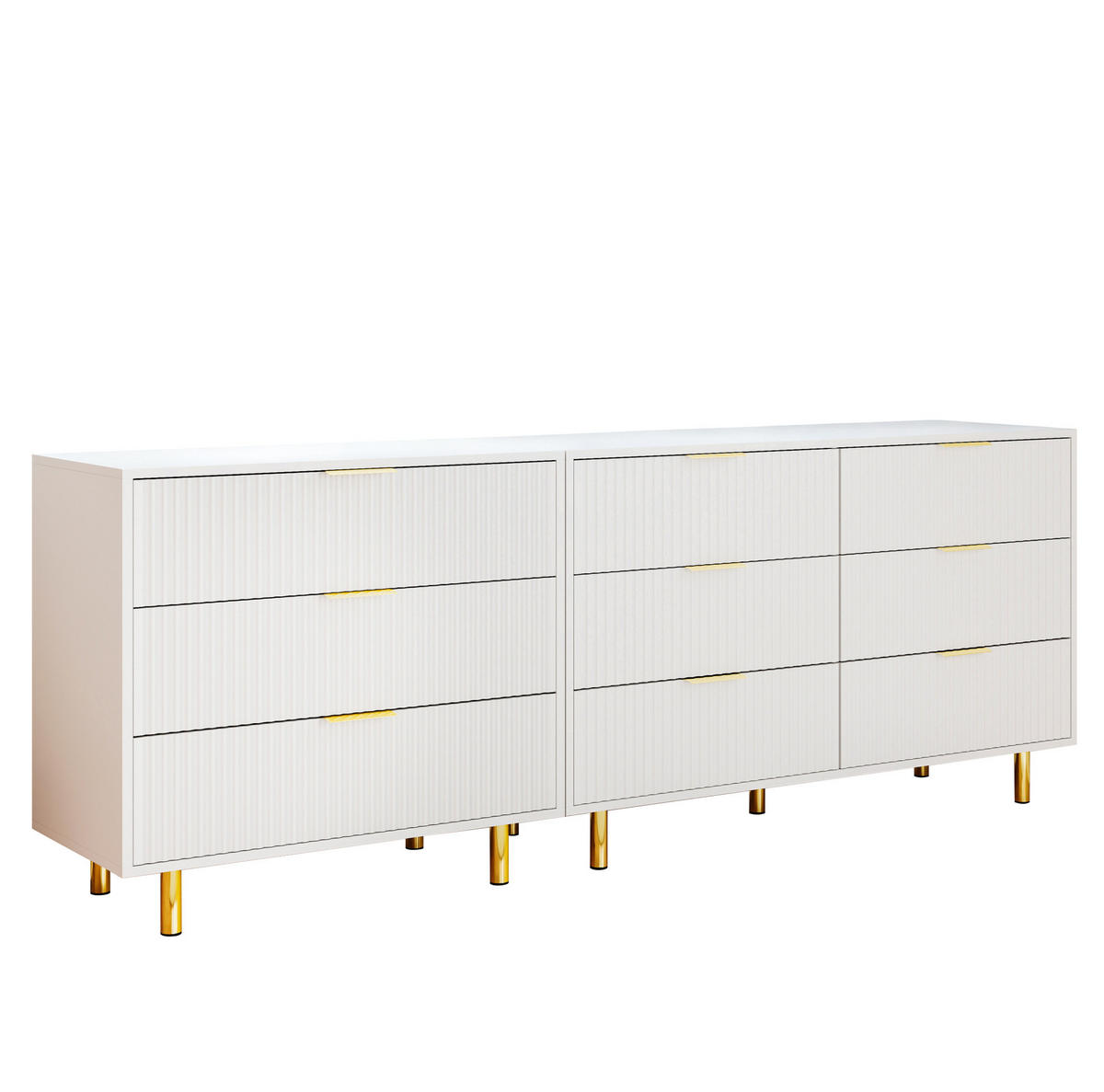 SIDEBOARD 200/40/72 cm mit 9 Schubladen, modularer Aufbau und geprägten Fronten, Weiß - Weiß, Holzwerkstoff (200/72/40cm) - Redom