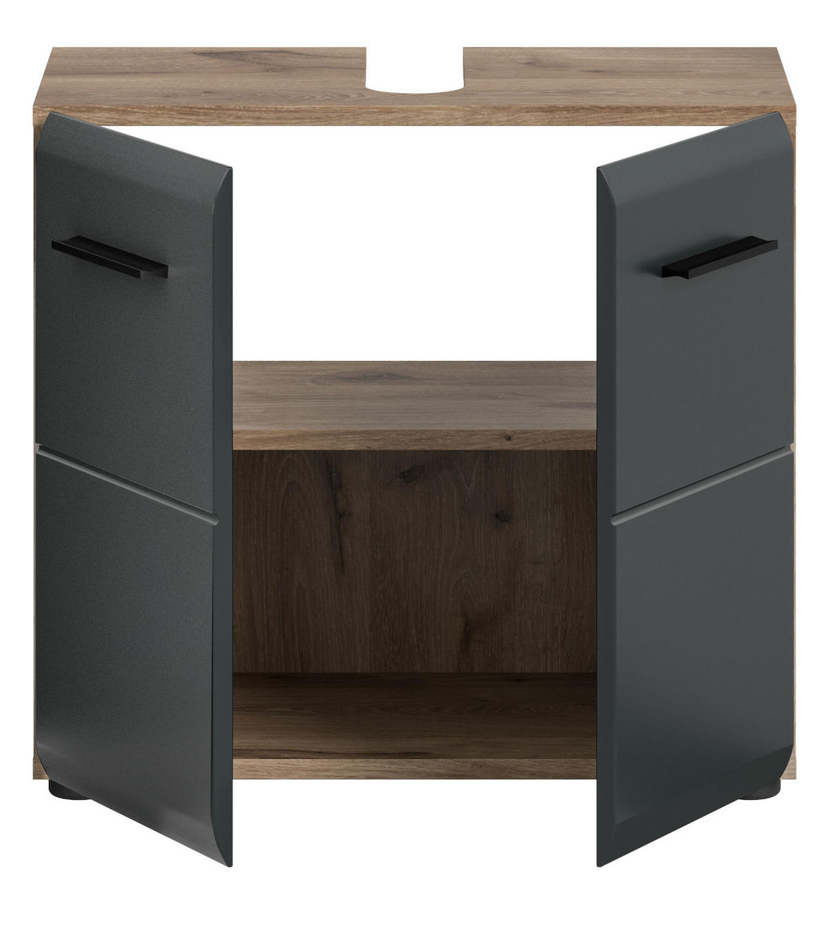 WASCHBECKENUNTERSCHRANK schwarz matt, Eiche Nox, Waschtisch Badschrank 60 cm - Eichefarben/Schwarz, Holzwerkstoff/Kunststoff (60/54/30cm) - Inn.Furn