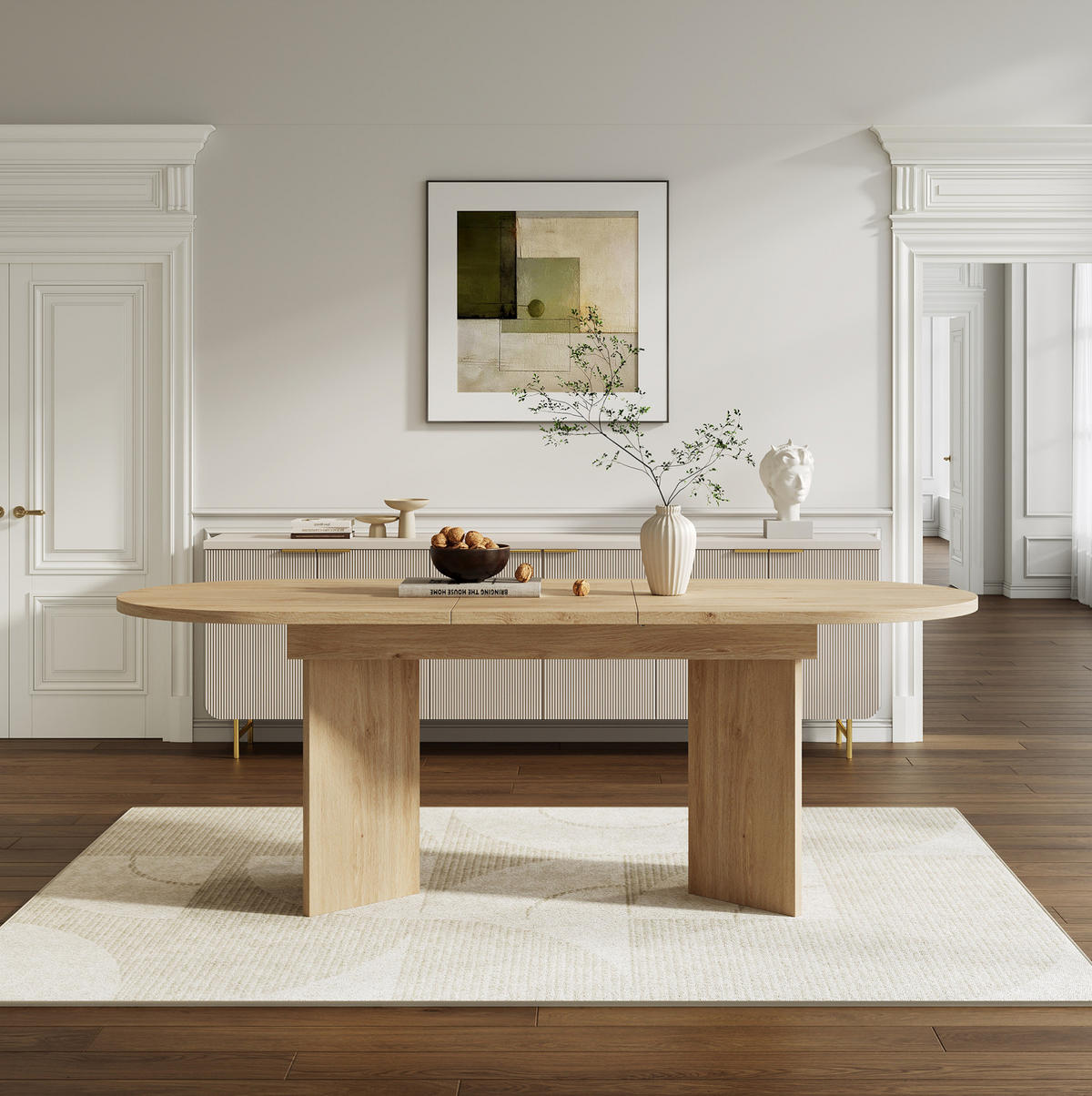 JEDÁLENSKÝ stôl 120/160/80 cm dubový, výsuvný, MDF - farba duba, kompozitné drevo (160/80/75cm) - BEAOK