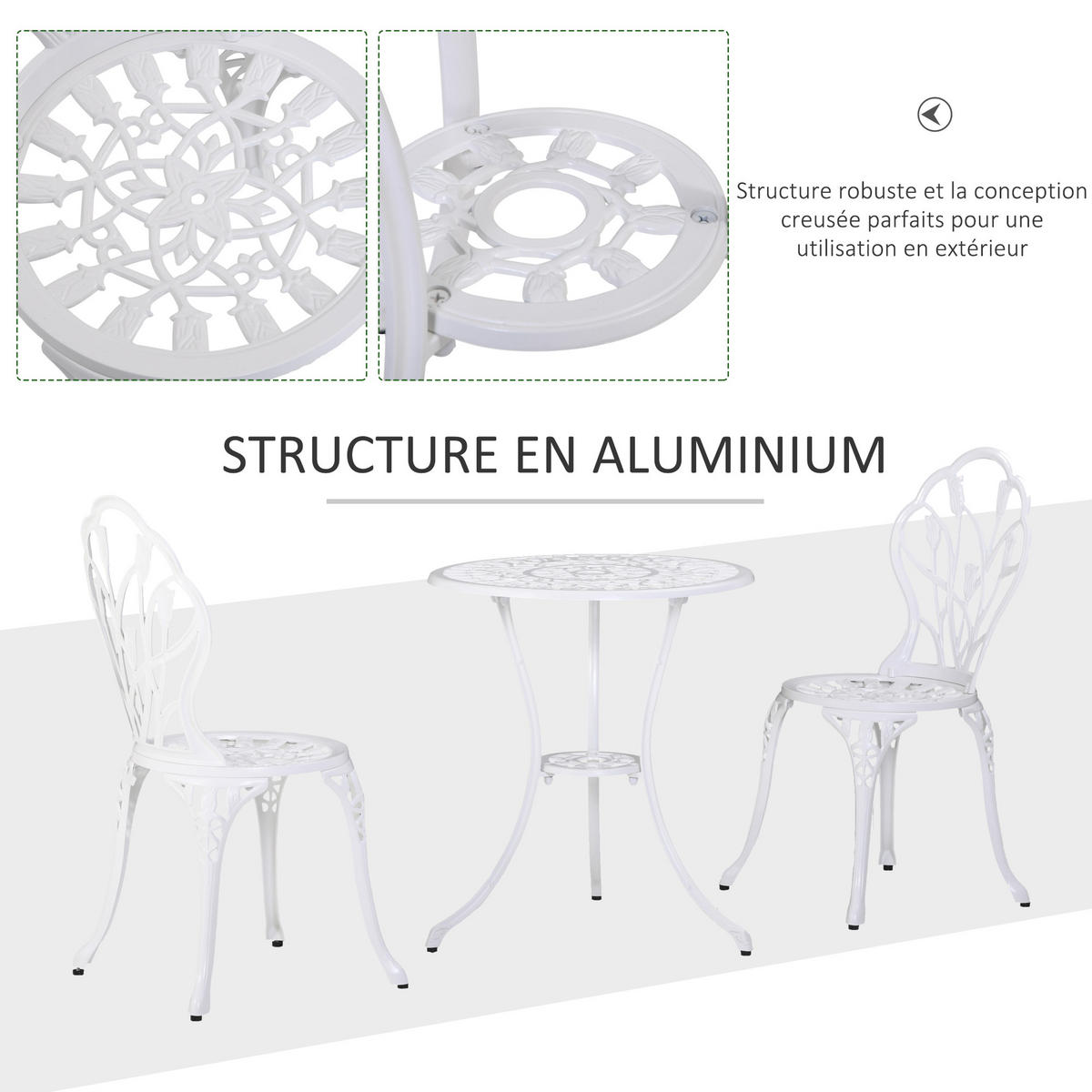 BALKONSET 3-teilig DE-14072 Aluminiumguss, Imitat-Schmiedeeisen Weiß - Weiß, Metall - ComfortXL