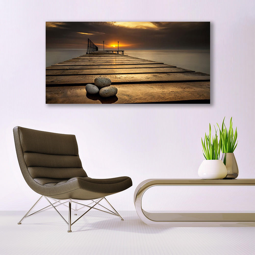 LEINWANDBILD 140x70 cm Seebrücke - Braun, Textil (140/4cm) - TULUP