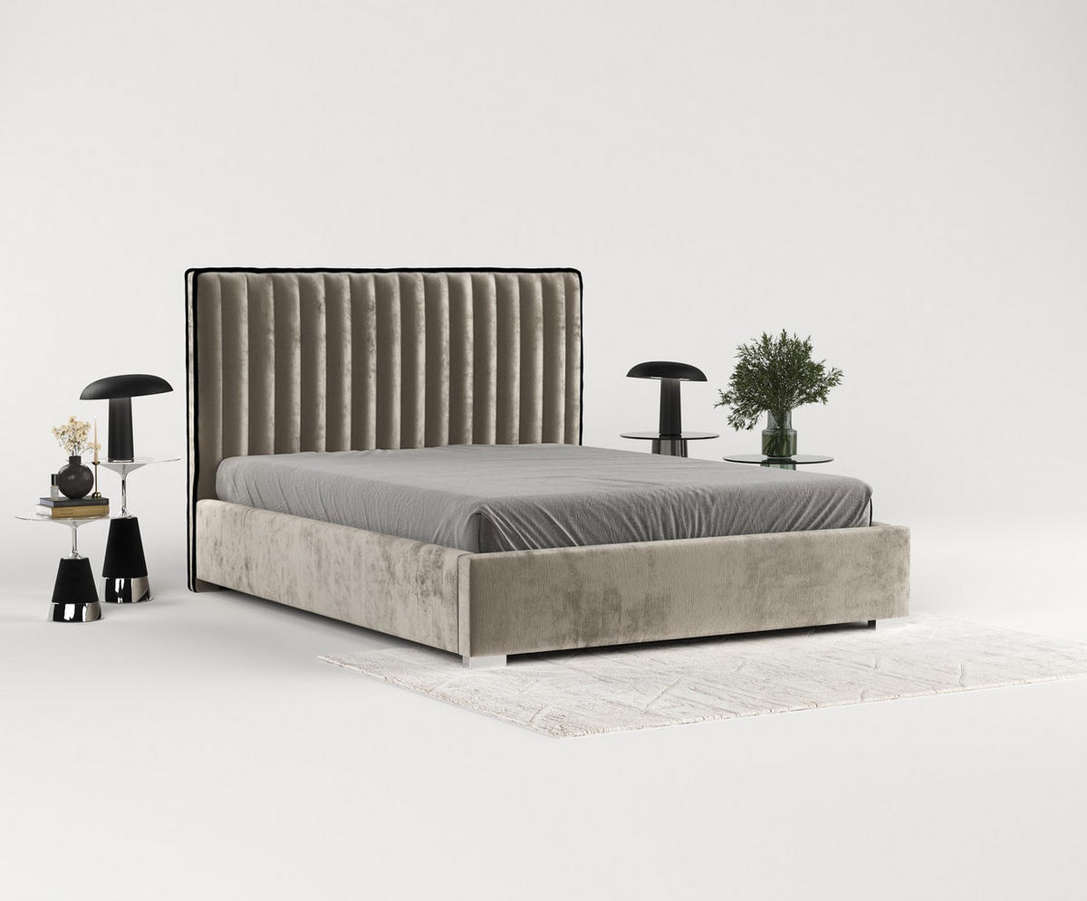 POLSTERBETT Breeze Beige 120/200 cm im Chenille-Stoff - Beige/Silberfarben, Holz/Holzwerkstoff (120/200cm) - Maison de Reve