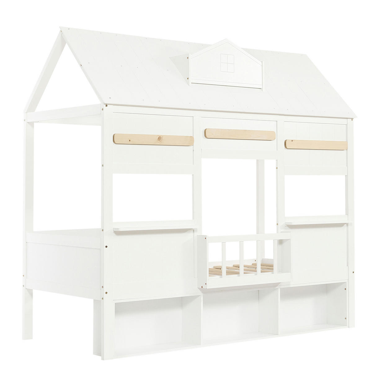 HOCHBETT 90/200 cm in Weiß – mit Bücherregal und Lattenrost - Weiß, Holz (90/200cm) - BEAOK