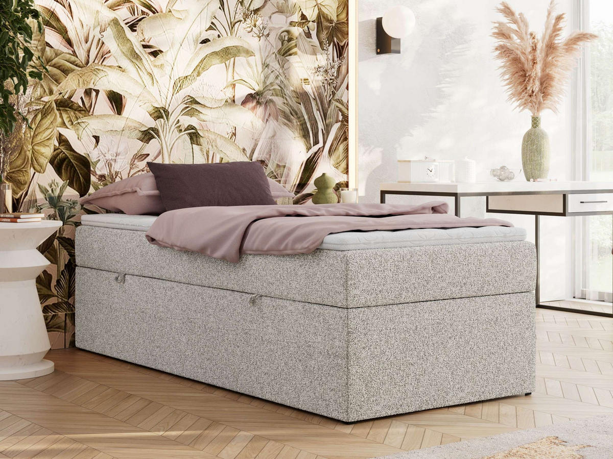 BOXBETT ZERO 90/200 - Hellgrau Velvet - H3 - Topper Visco - Hellgrau, Textil (90/200cm) - MKS