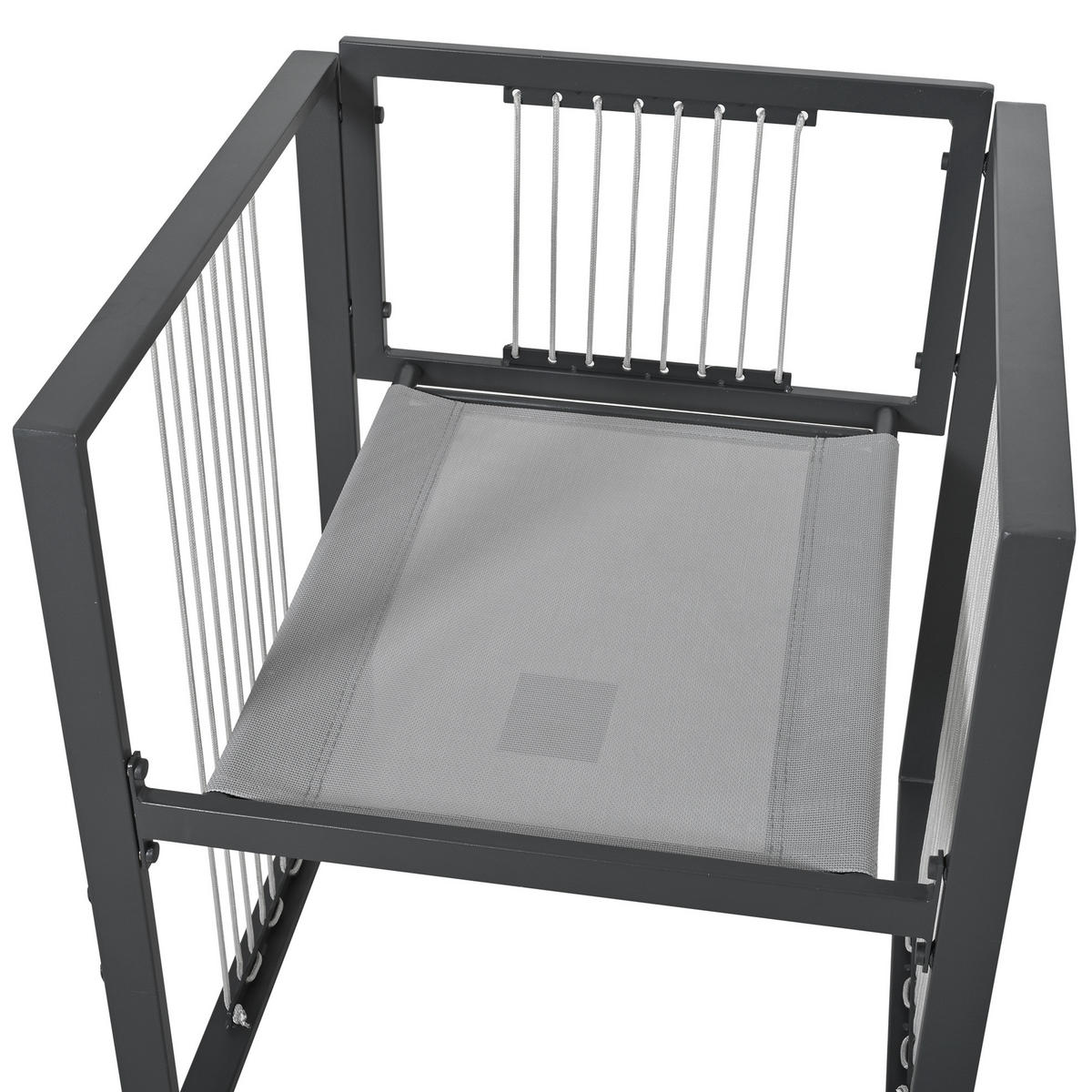 GARTENMÖBEL-SET 117/117 cm mit 4 Sesseln und 2 Hockern, Hartglas-Tischplatte und Kissen, Schwarz/Weiß - Schwarz, Metall - Redom