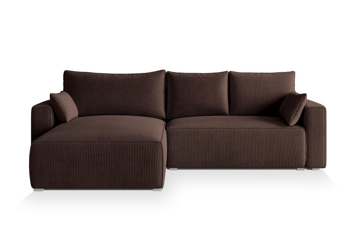 ECKSOFA FORIL P Braun Kordstoff mit Schlaffunktion - Braun, Holz (265/178cm) - MASSENO