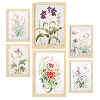 POSTER Set Mit 6 Orchideen & Nelken A3 & A4 Rahmen Aus Hellem Holz - Beige, Papier (29/3cm) - Nacnic