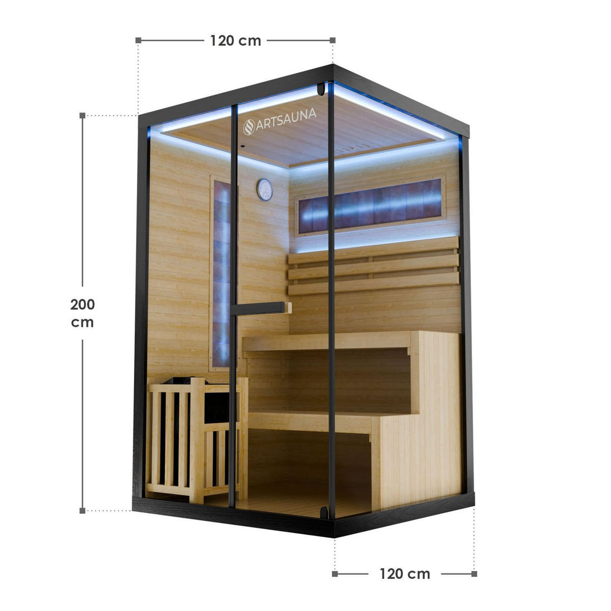 SAUNA Vantaa 120 x 120 cm mit 3,5 kW Saunaofen - Schwarz, Holz (120/200/120cm) - Artsauna