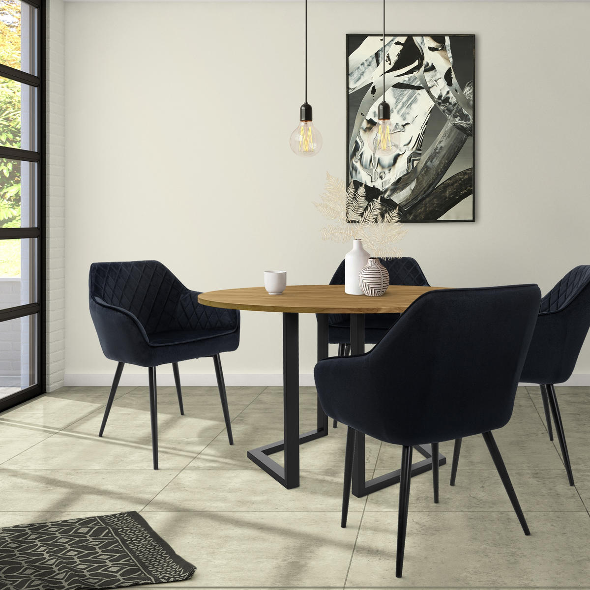 ESSZIMMERSTUHL Samt Schwarz 2er Set - Schwarz, Metall (63/80/60cm) - ML-DESIGN