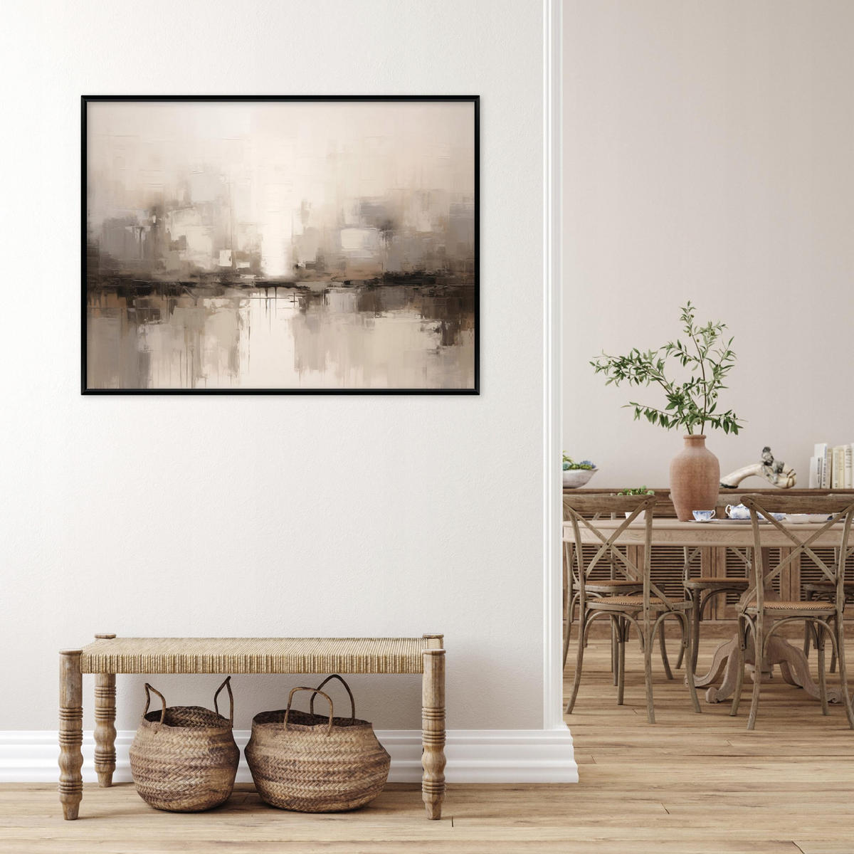 BILDER mit Rahmen Abstrakt Boho Beige 100x70 cm - Multicolor, Holzwerkstoff (100/70cm) - Wallarena