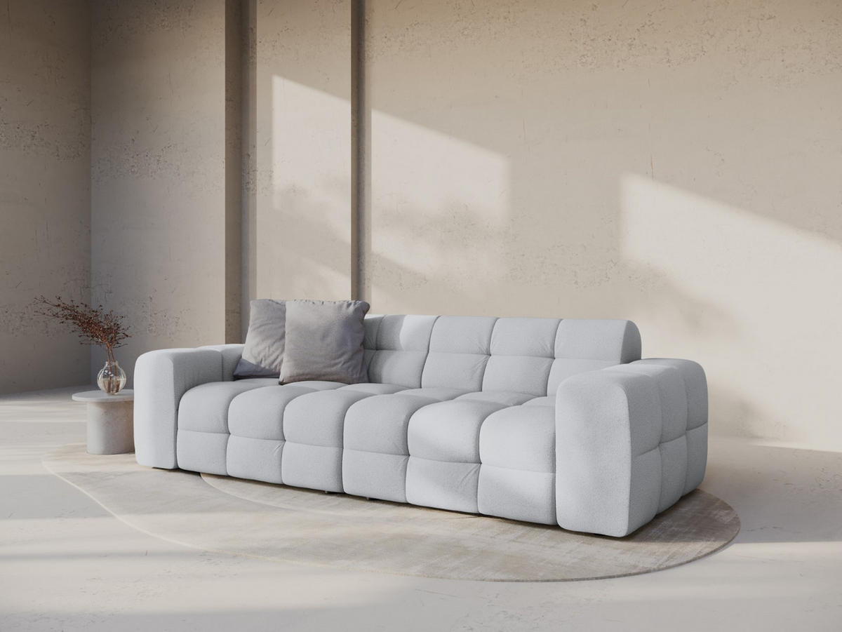 SOFA Kendal aus strukturiertem Stoff hellgrau 4 Sitzplätze - Hellgrau, Textil (255/79/103cm) - Micadoni