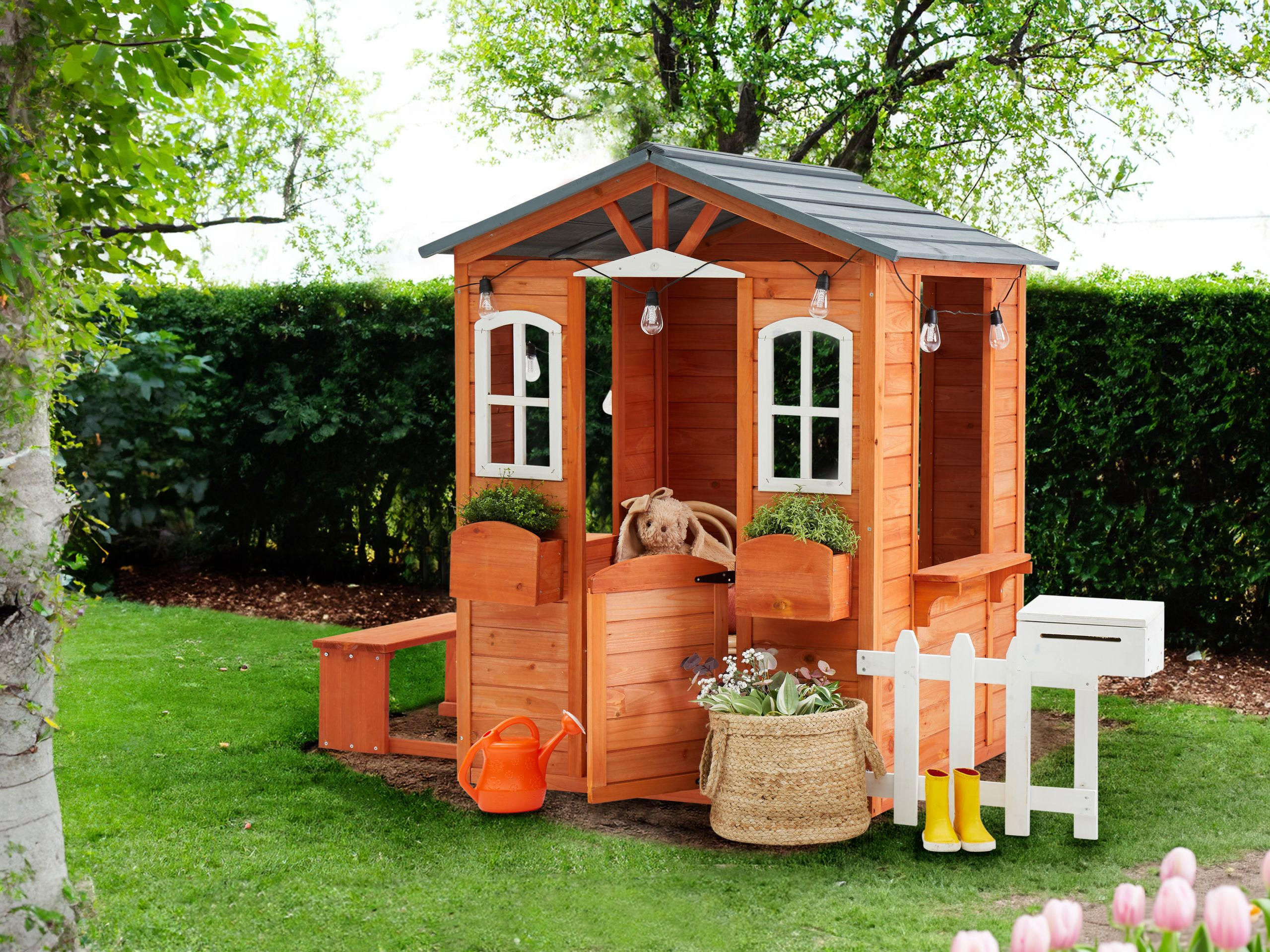 GARTENSPIELHAUS Heller Holzfarbton Ampeliko - Hellbraun/Weiß, Holz (212/142/120cm) - Beliani