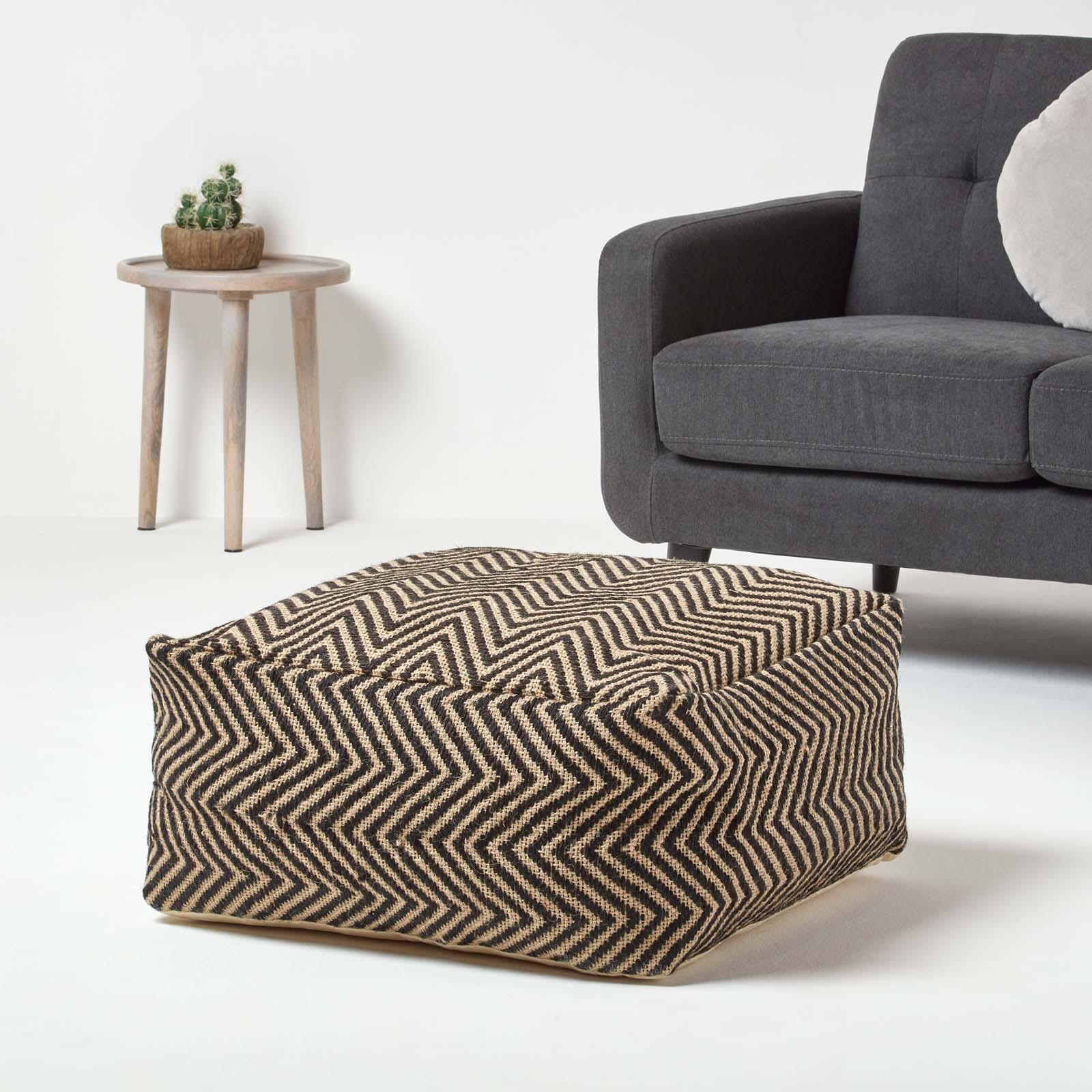 SITZPOUF Ethno Style mit Zickzack-Muster, 60/60/30 cm - Schwarz, Textil (60/30/60cm) - Homescapes