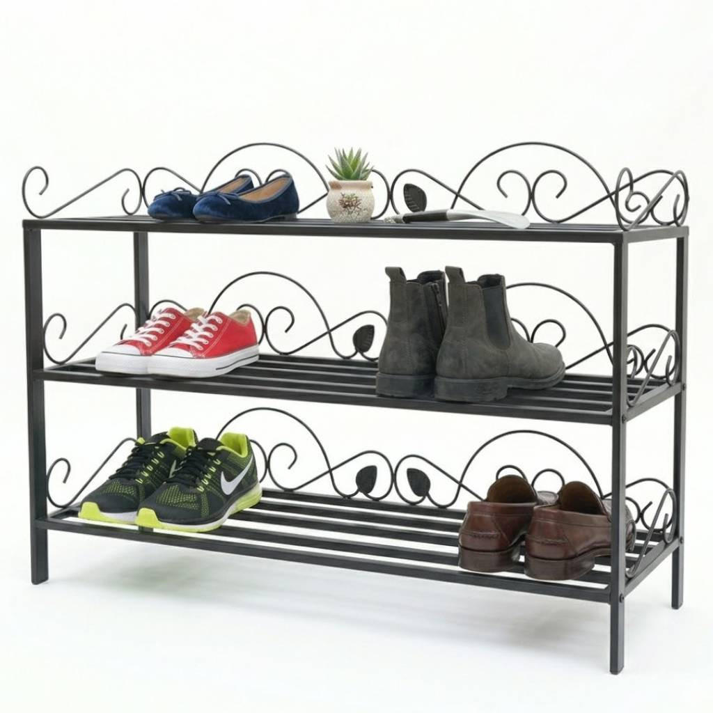SCHUHREGAL Mi-3 Regal 92cm Schuhschrank Schuhablage Metall Schmiedeeisen - Schwarz, Metall (92/57/30cm) - DanDiBo