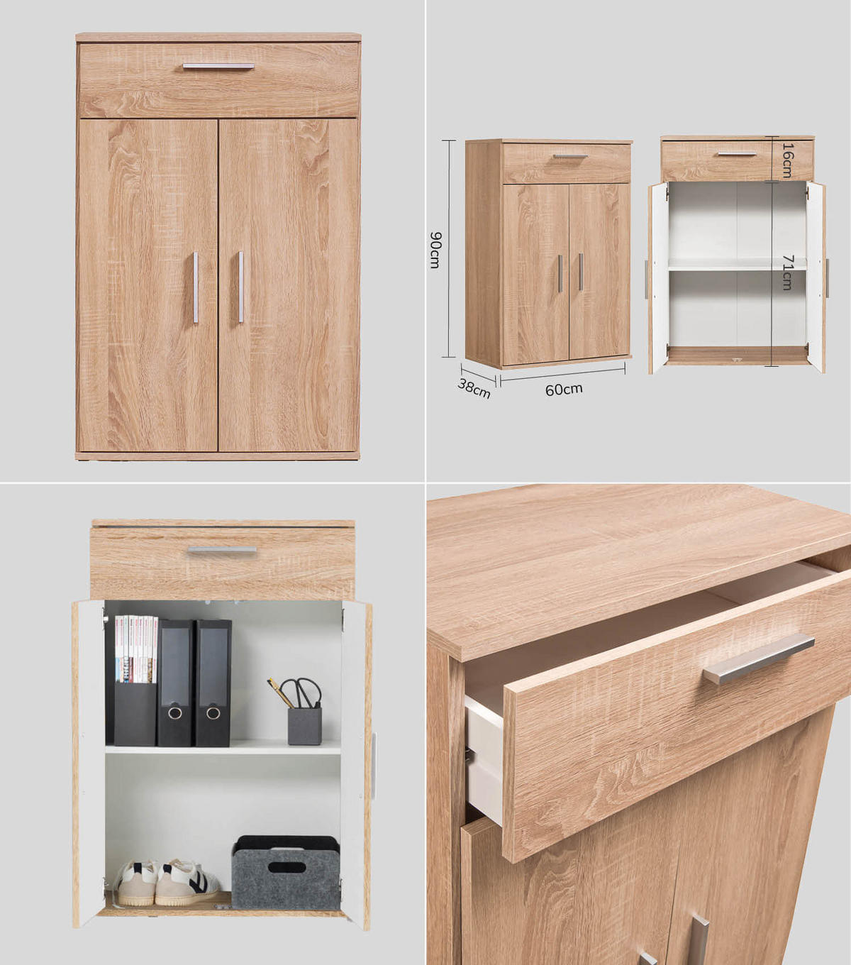 MEHRZWECKSCHRANK SET Der Allzweckwaffe - Silberfarben/Sonoma Eiche, Holzwerkstoff (60/180/34cm) - Mokebo