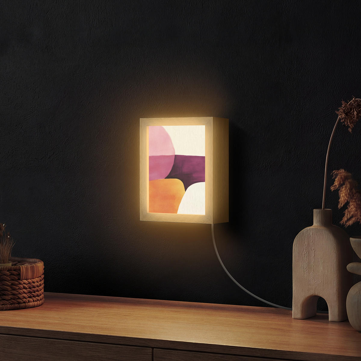 NÁSTĚNNÁ LAMPA Tvary - abstraktní - barevné 15x20 cm - růžová, kompozitní dřevo (15/20/8cm) - OnlyWow