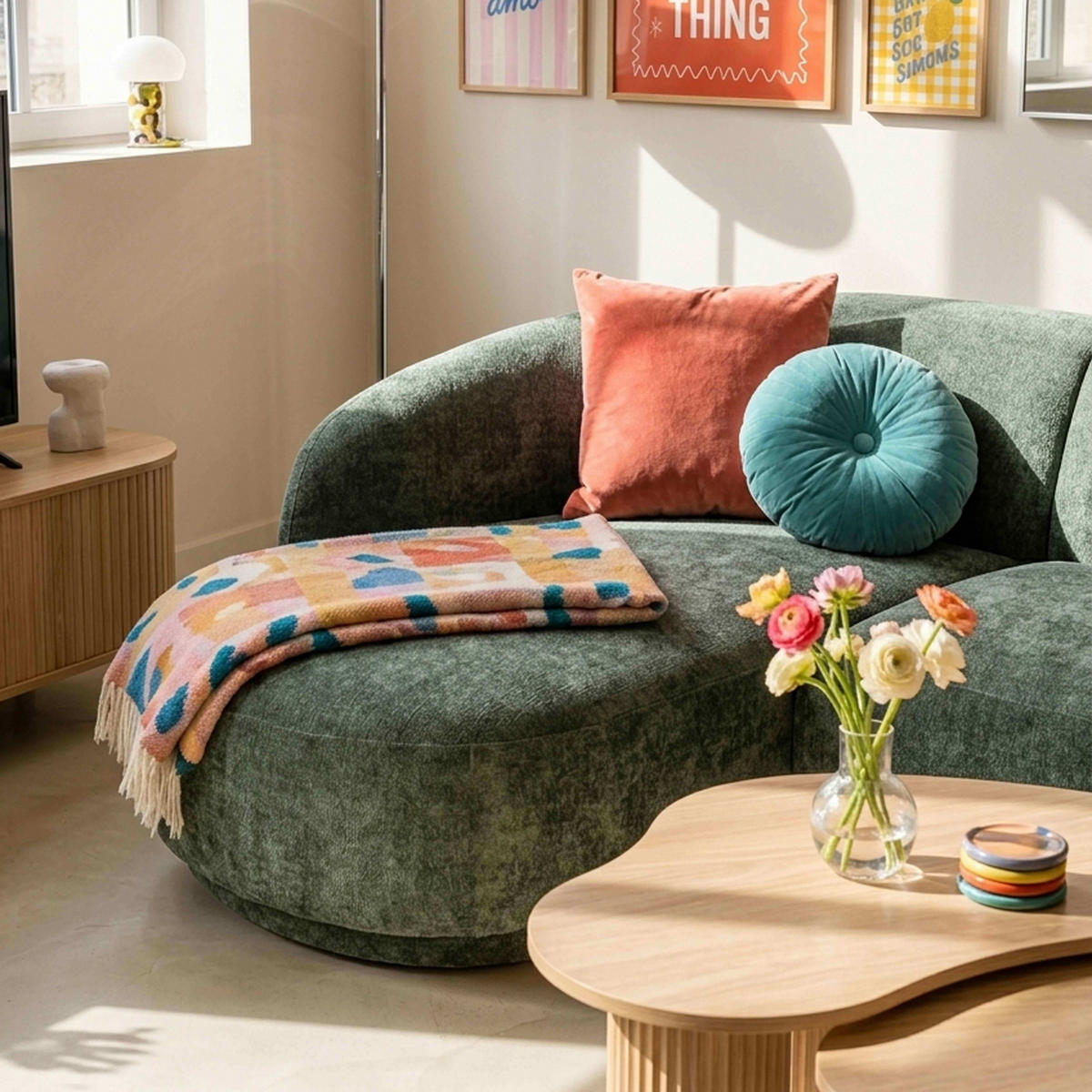 RECHTECKSOFA LINKS Harper 3er-Set, Grün - Grün, Holz/Textil (277/120cm) - Oviala