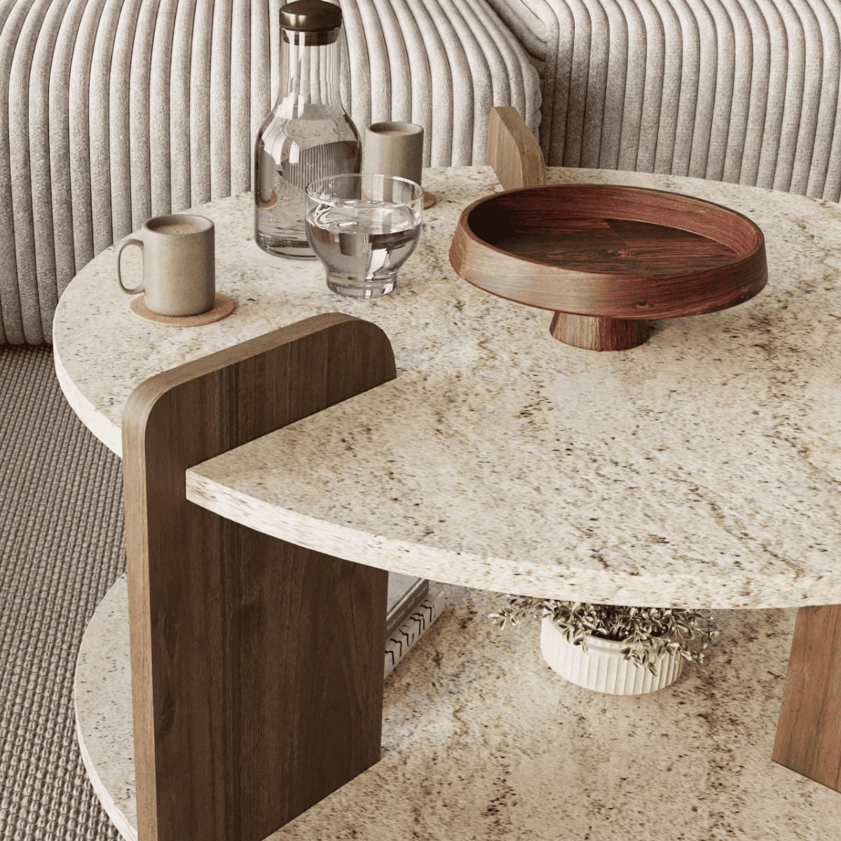 RUNDER COUCHTISCH mit doppelplatte 70/70/45 cm - Eichefarben, Holzwerkstoff (70/70/45cm) - Calicosy