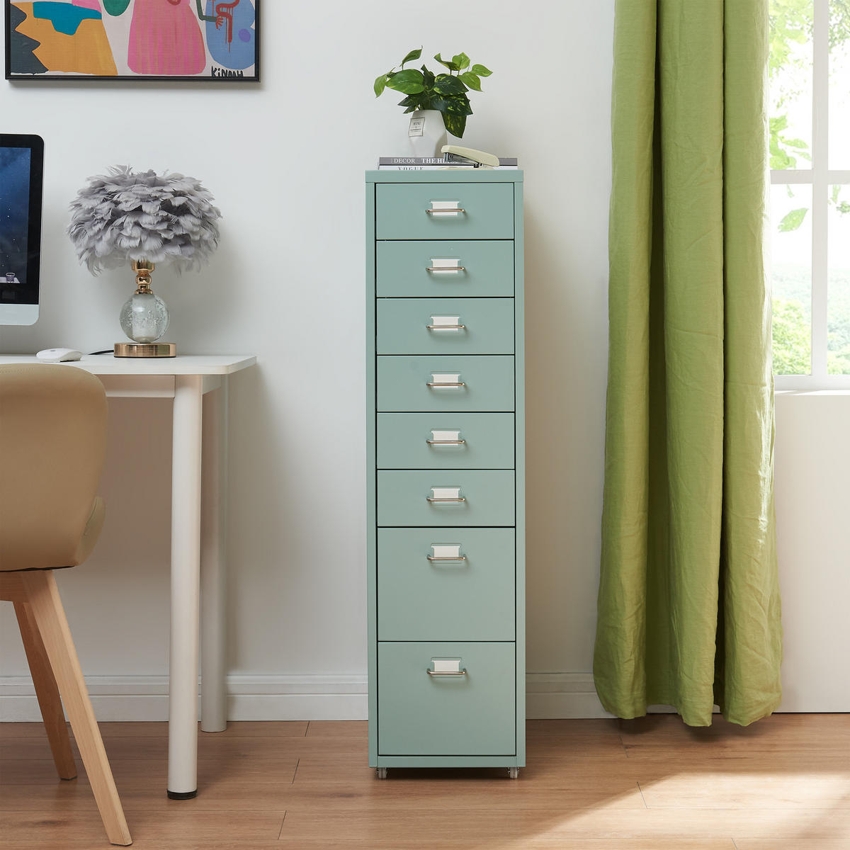 ROLLCONTAINER Kökar - Mintgrün, Metall (28/109/41cm) - [en.casa]