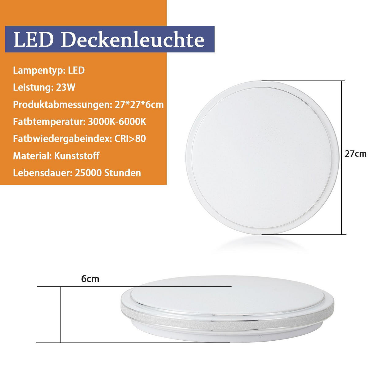 LED-DECKENLEUCHTE Zwillingsring 27/27/6 cm - Silberfarben, Kunststoff (27/27/6cm) - Nettlife