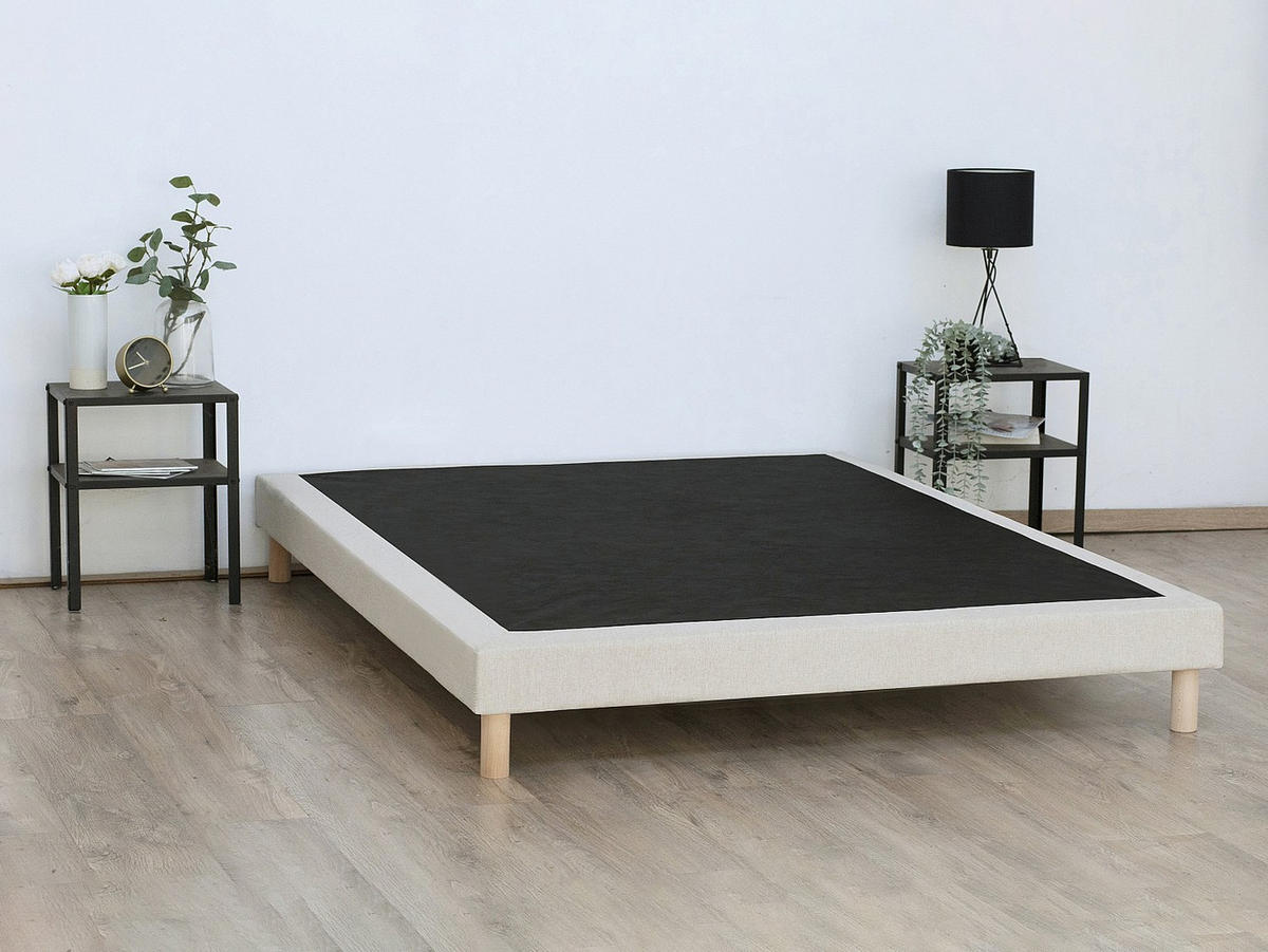 BETTGESTELL mit Lattenrost - 2 Personen - stoff - beige Kozani - Beige, Holz/Textil (160/200cm) - Vente-Unique