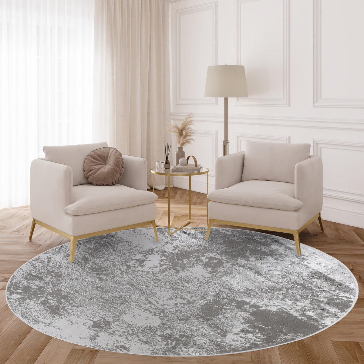 TEPPICH CRYSTAL ROUND Grau 100/100 cm - Grau, Kunststoff (100/100cm) - Tapiso