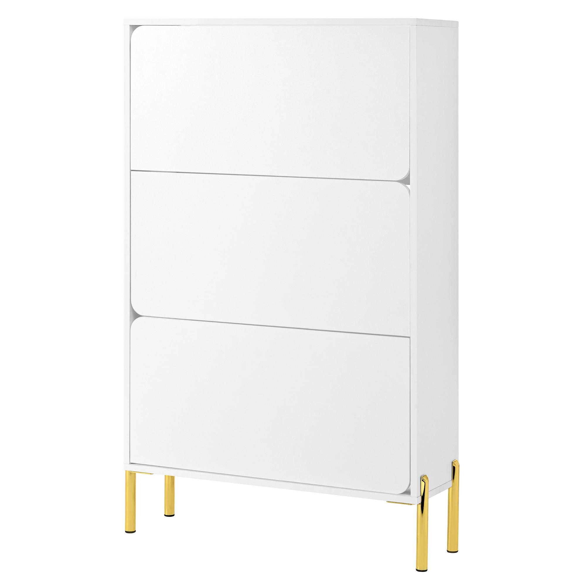 SCHUHSCHRANK aus MDF 73x24x120cm in Weiß mit goldenen Metallbeinen - Weiß, Holzwerkstoff (73/120/24cm) - Modfu