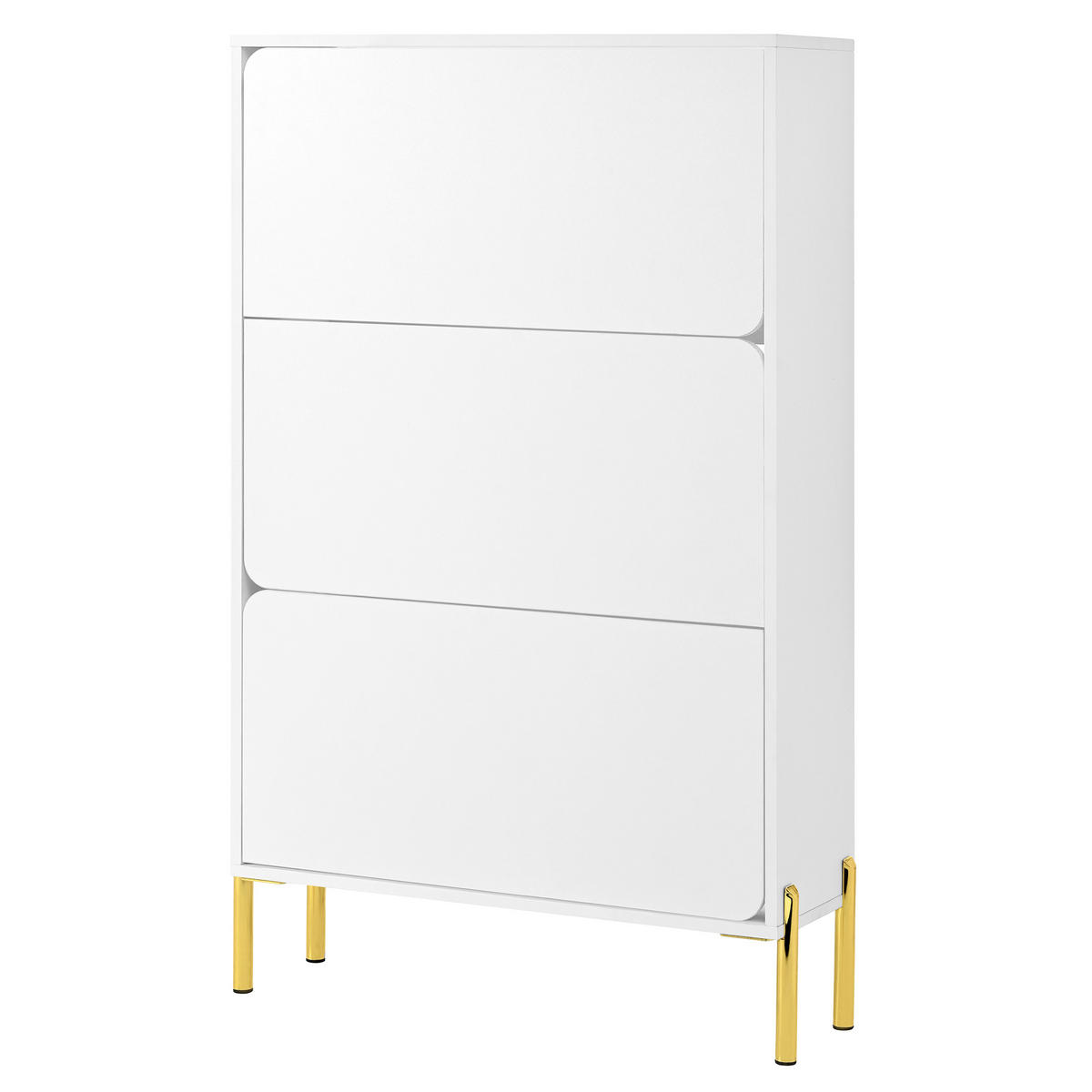 SCHUHSCHRANK aus MDF 73x24x120cm in Weiß mit goldenen Metallbeinen - Weiß, Holzwerkstoff (73/120/24cm) - Modfu