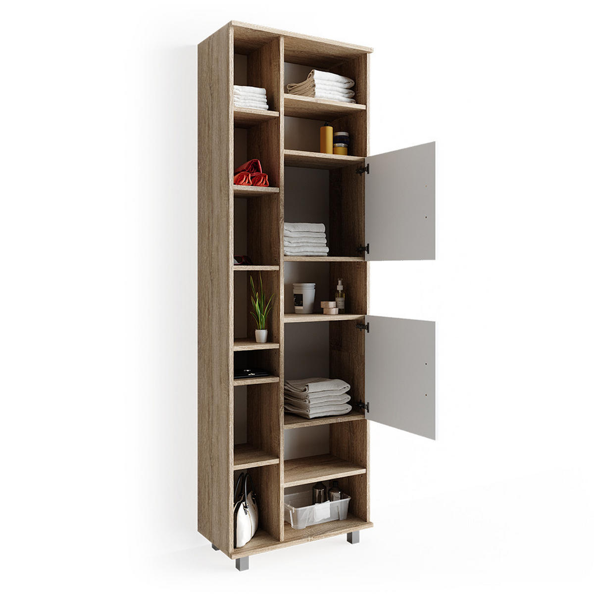 BADSCHRANK Ilias Sonoma 60 x 190 cm - Weiß, Holzwerkstoff (60/190/30cm) - Vicco
