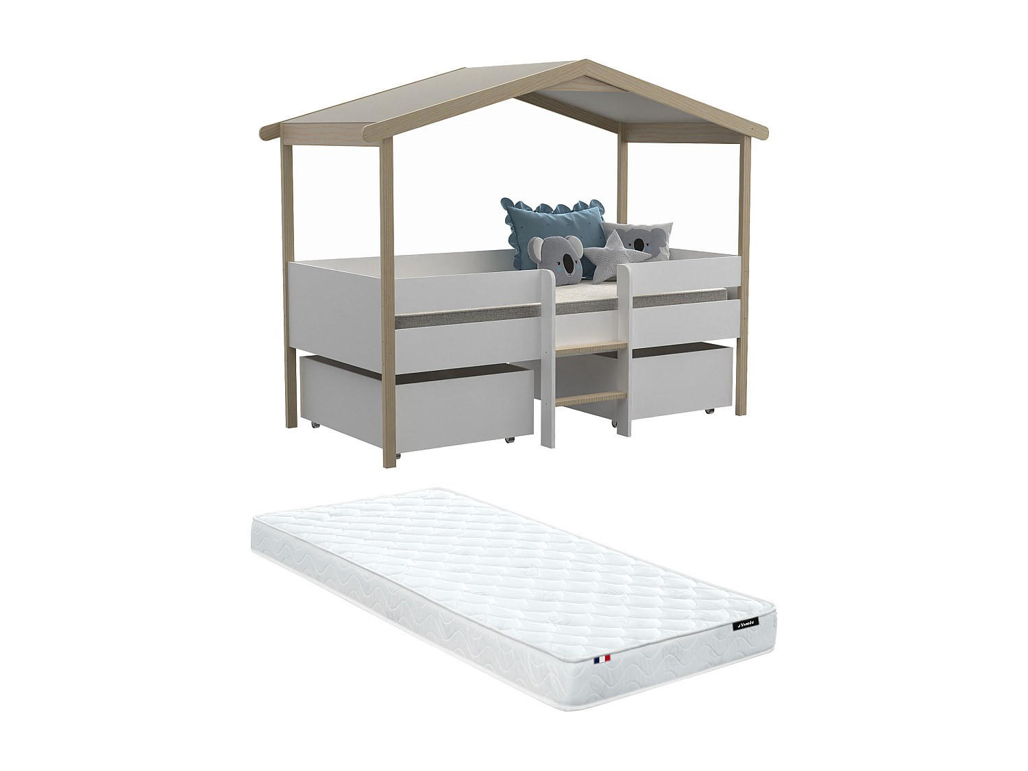 HAUSBETT - 1 Person - holz - naturfarben hell, weiß Sarosi - Naturfarben/Weiß, Holz (90/190cm) - Vente-Unique