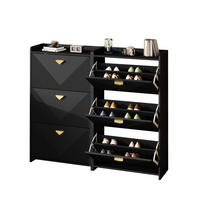 SCHUHSCHRANK aus MDF 140x30x120cm in Schwarz mit 3 Klapptüren - Schwarz, Holzwerkstoff (140/120/30cm) - Modfu