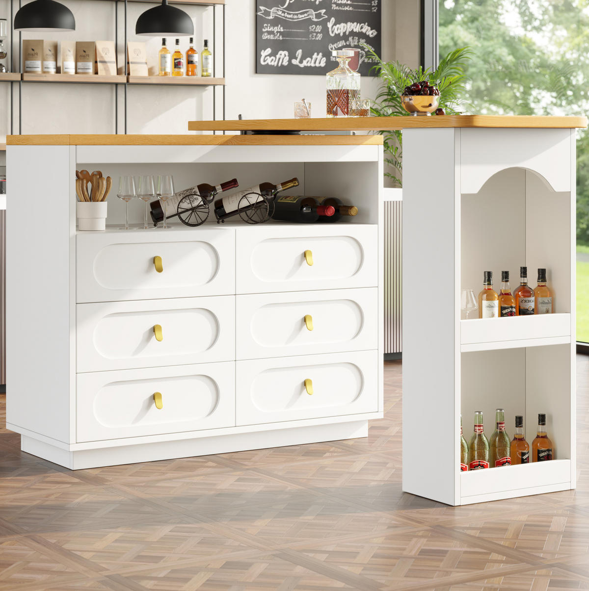 BARTISCH aus MDF, ausziehbar 137-203/39/90 cm mit 360° Drehfunktion & 6 Schubladen, Weiß - Weiß, Holzwerkstoff (39/90/137cm) - Redom
