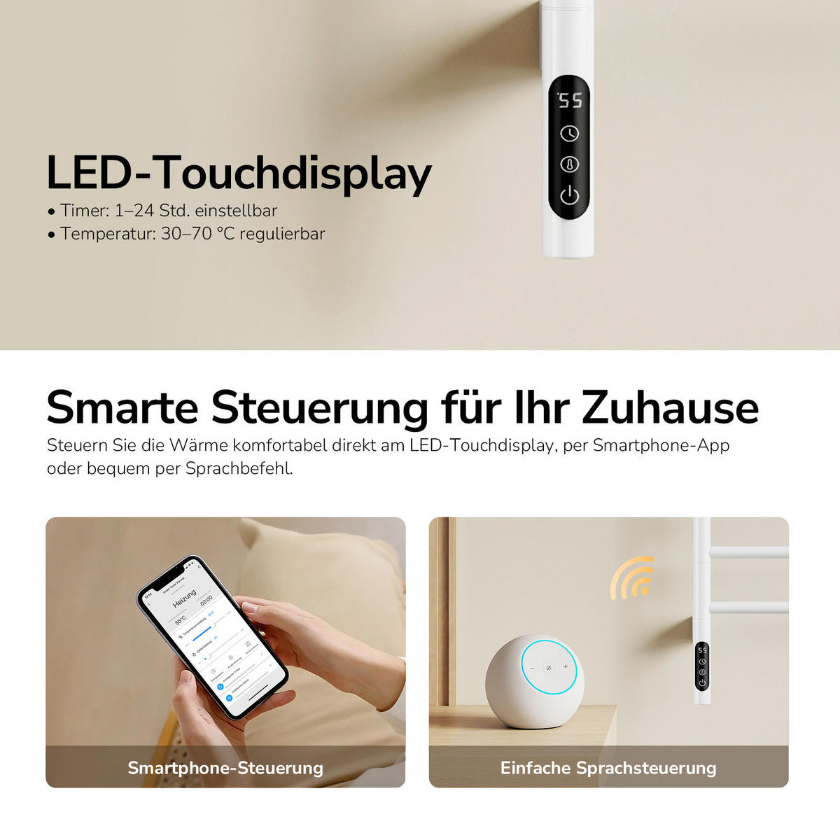 HEIZKÖRPER elektrisch 78,2 x 45 cm mit Smart-Steuerung Weiß - Weiß, Metall (45/78.2/10cm) - EMKE