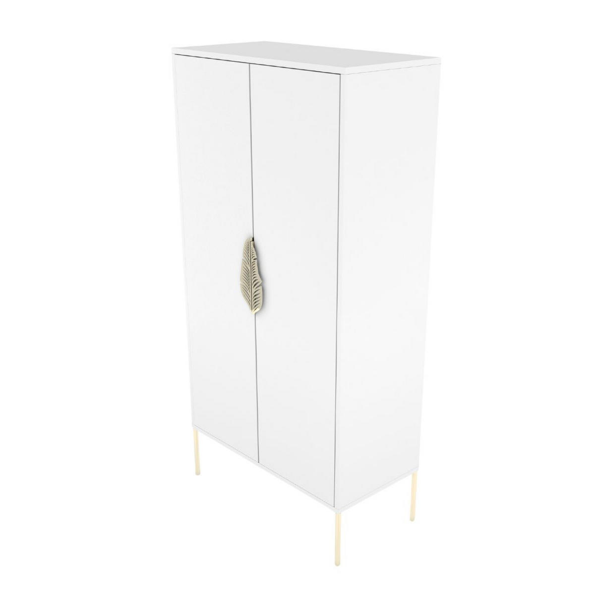 HIGHBOARD Merlin, Weiß, Goldene Details - Goldfarben/Weiß, Holzwerkstoff/Metall (80/160/40cm) - Skandica