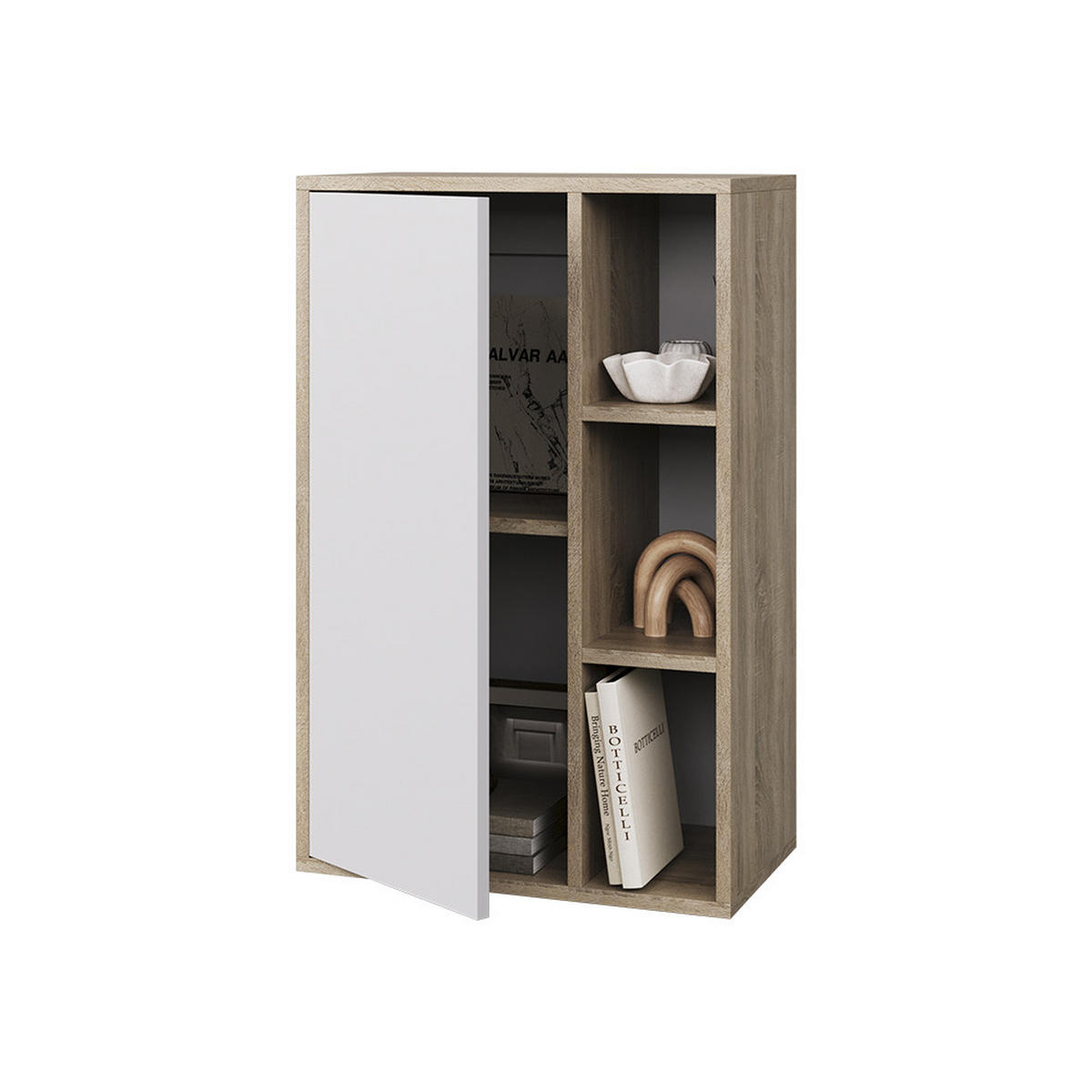 STĚNOVÁ POLICE Berno Sonoma/bílá - bílá/Sonoma dub, kompozitní dřevo (50.1/78.4/28.3cm) - Vicco