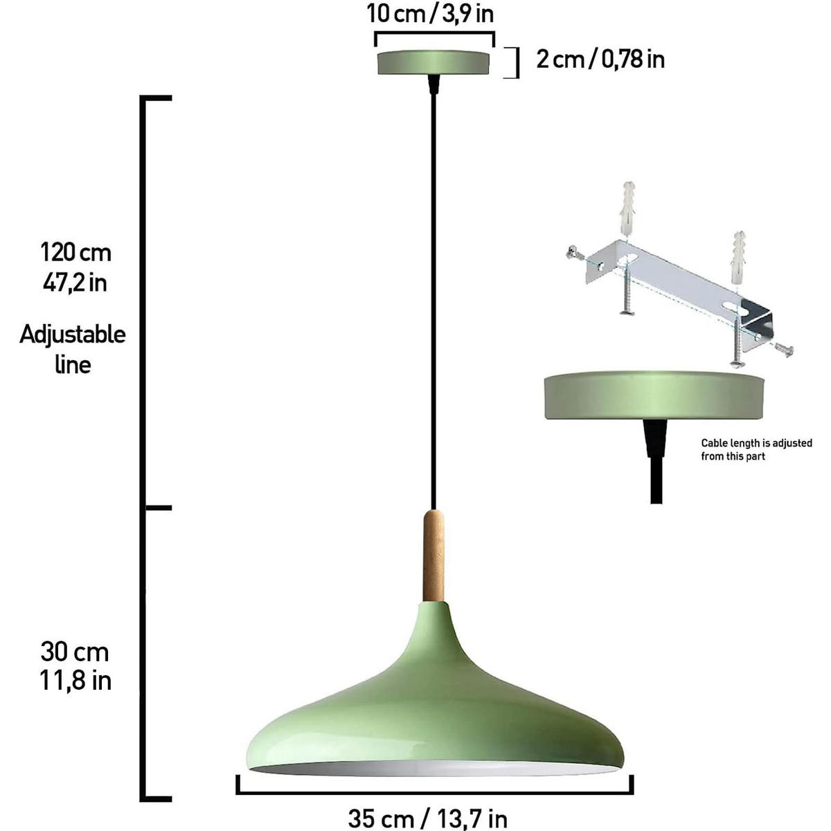 PENDELLEUCHTE Champion aus Holz 35/30 cm - Mintgrün, Metall (35/30cm) - Bamyum