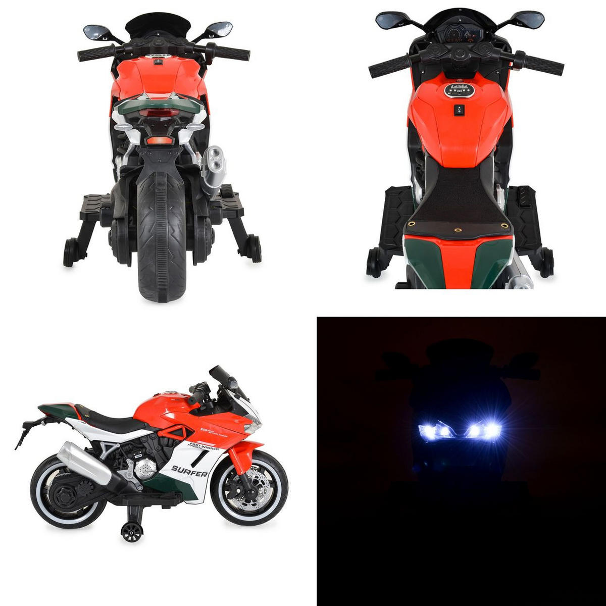 ELEKTROMOTORRAD Surfer rot Stützräder Fußstütze Bluetooth MP3-Ausgang - Rot, Kunststoff (115/57/70cm) - Moni