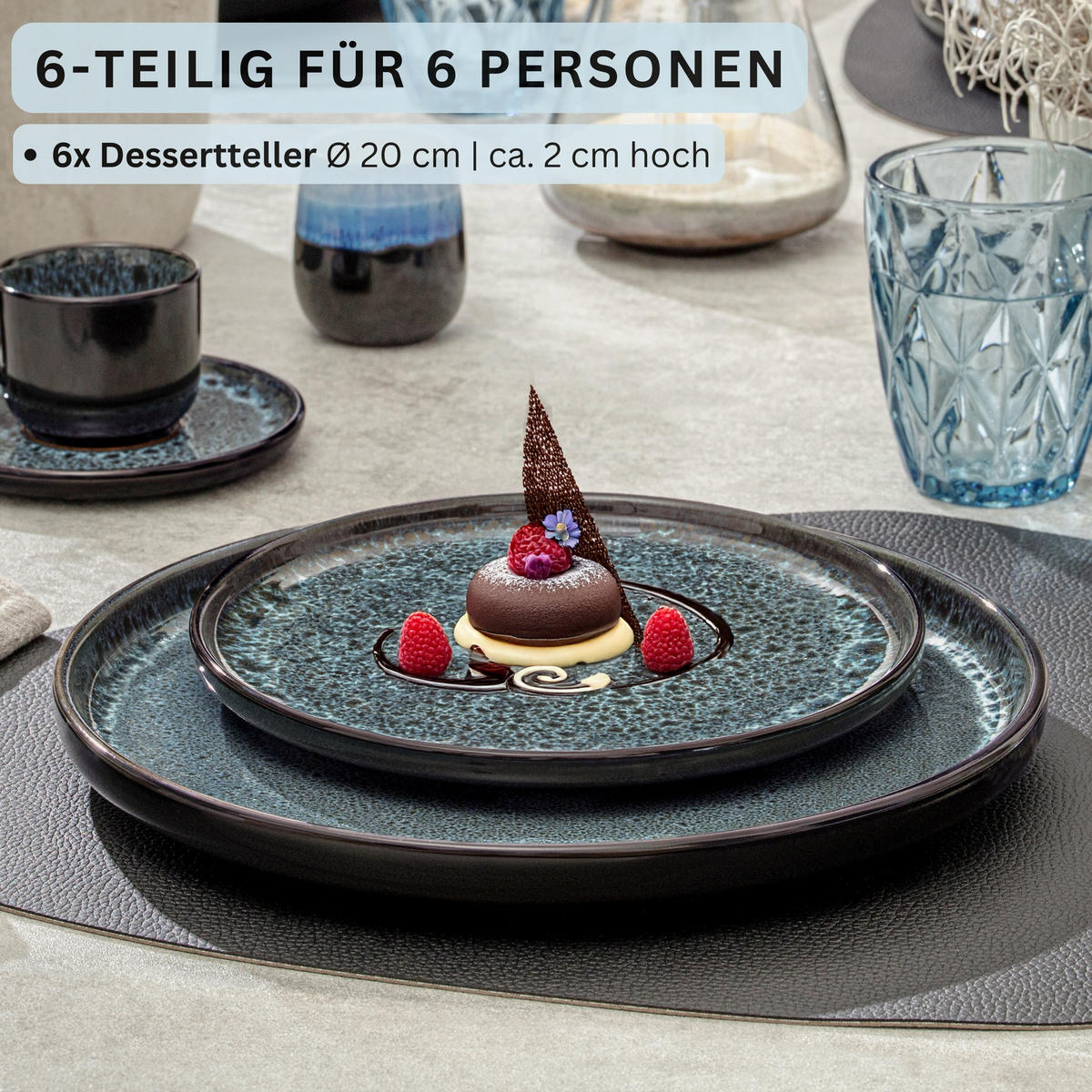 DESSERTTELLER SET MANILA - 6 teilig aus Steingut - Blau, Stein (20cm) - Sänger