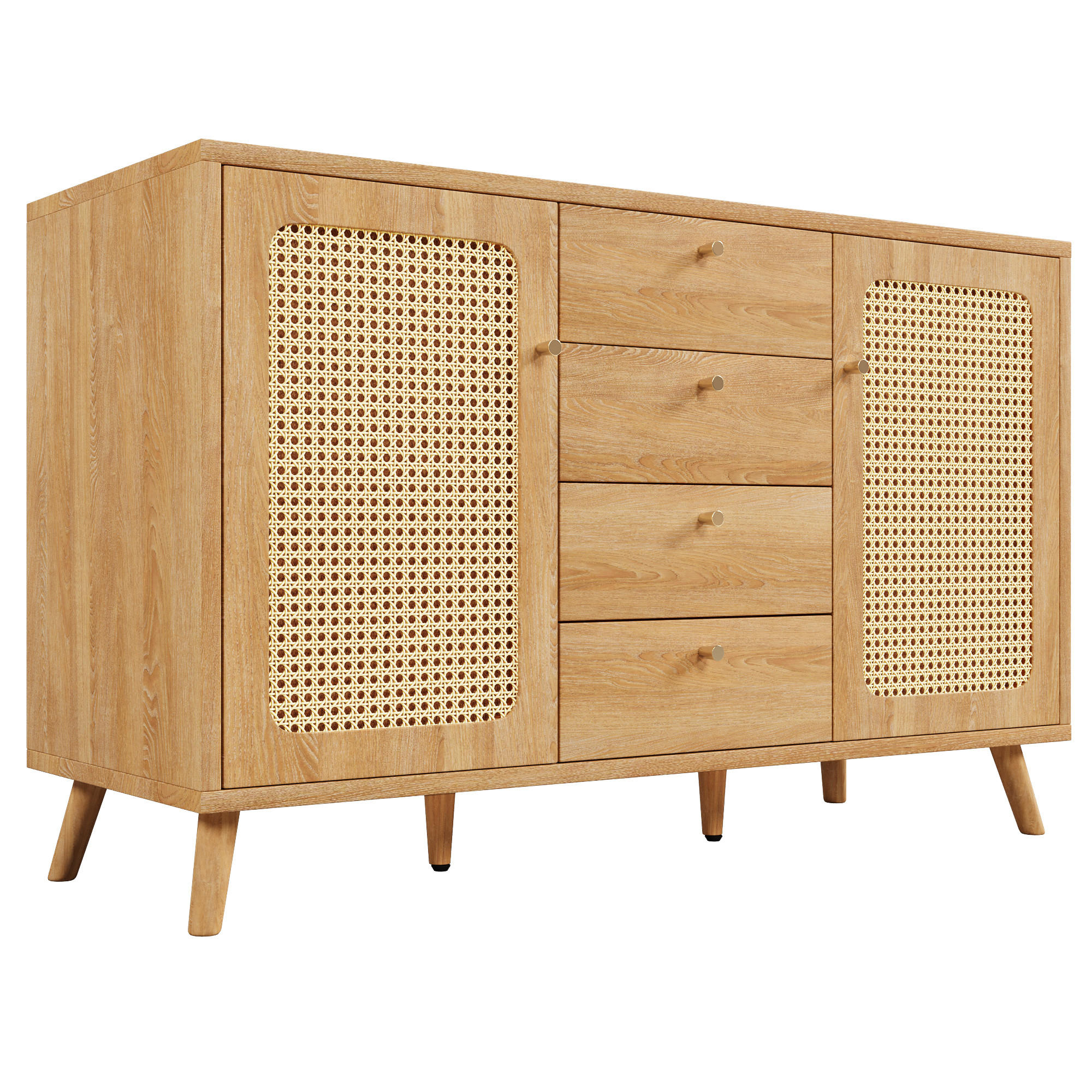 SIDEBOARD 140 cm in Rattan-Optik mit 4 Schubladen - Sonoma Eiche, Holzwerkstoff (140/86/40cm) - Urban Meuble