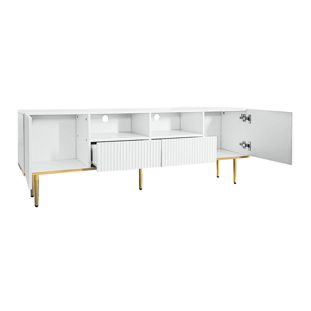 TV-BOARD Weiß 165/36/55 cm mit Golddekor - Weiß, Holzwerkstoff (165/55/36cm) - PANGIVO