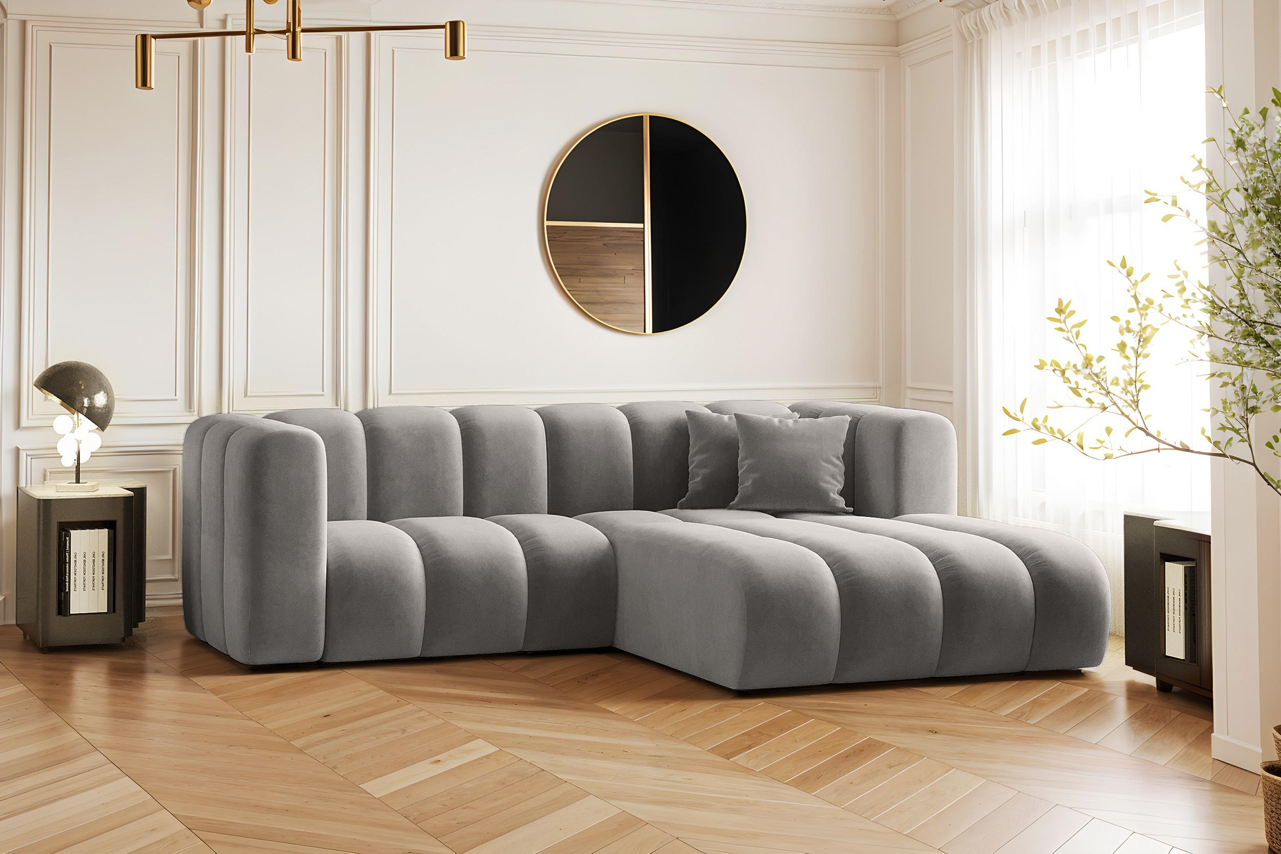 ECKSOFA L-from, Sofa Grand modular stoff Salvador Grau Rechts - Grau, Holz (227/179cm) - Kaiser Möbel