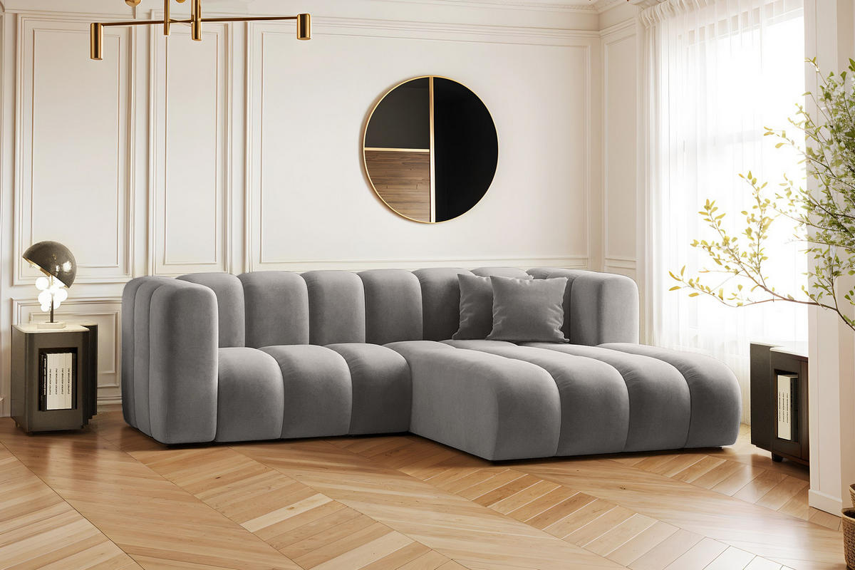 ECKSOFA L-from, Sofa Grand modular stoff Salvador Grau Rechts - Grau, Holz (227/179cm) - Kaiser Möbel