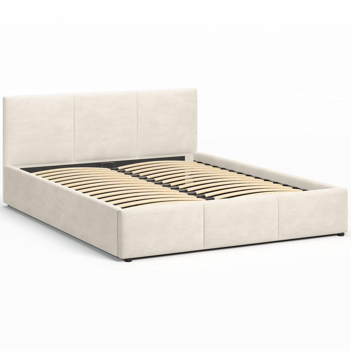 POLSTERBETT 160×200 cm mit Bettkasten und Lattenrost Nela HLR-1 Beige Velours - Beige, Holz/Textil (160/200cm) - Jana