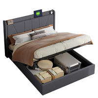 POLSTERBETT 160/200 cm, mit hydraulischem Stauraum, USB A/C-Ladefunktion, Lattenrost, Grau - Grau, Textil (160/200cm) - Waldena