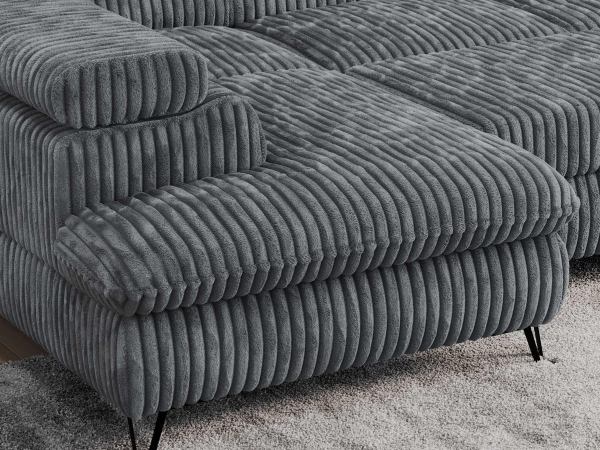 WOHNLANDSCHAFT PEDRO U Cord Dunkelgrau - Dunkelgrau/Schwarz, Textil/Metall (346/76/208cm) - MKS