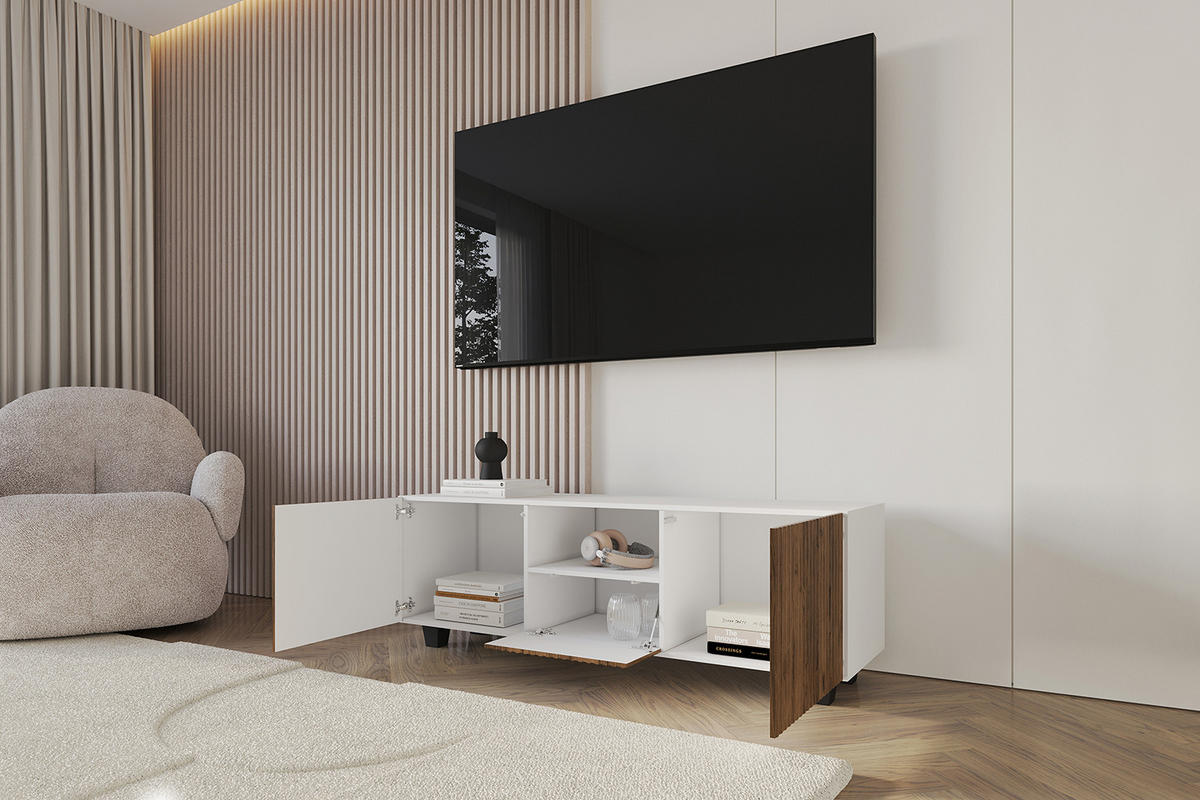 LOWBOARD NOA-2-S 140x50x41 cm - Weiß / Katania - Eiche Wotan/Schwarz, Holzwerkstoff (140/50/41cm) - ALTDECOR