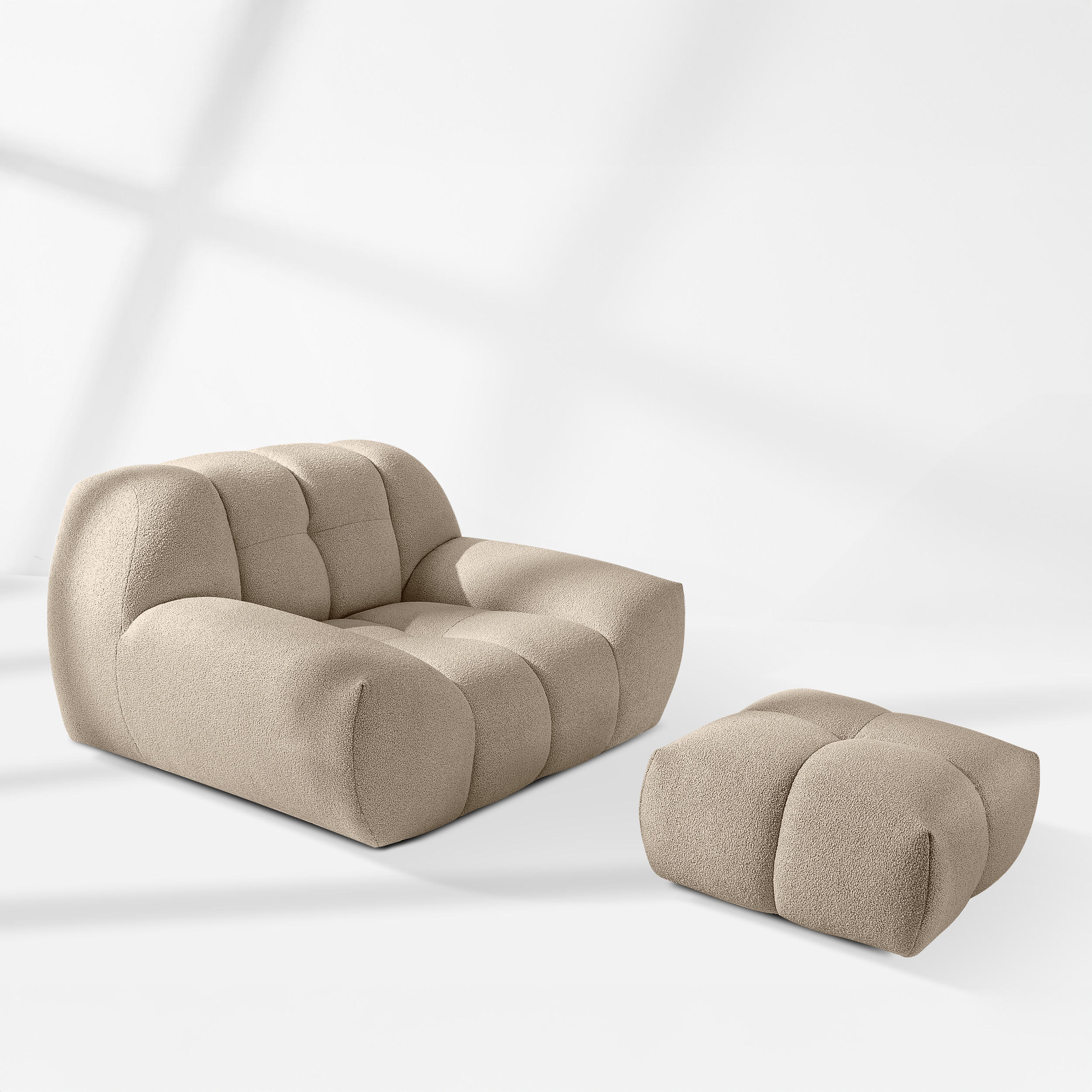SESSEL VENA mit Pouf Bouclé, Beige - Beige, Holz/Textil (65/38/65cm) - KONSIMO®