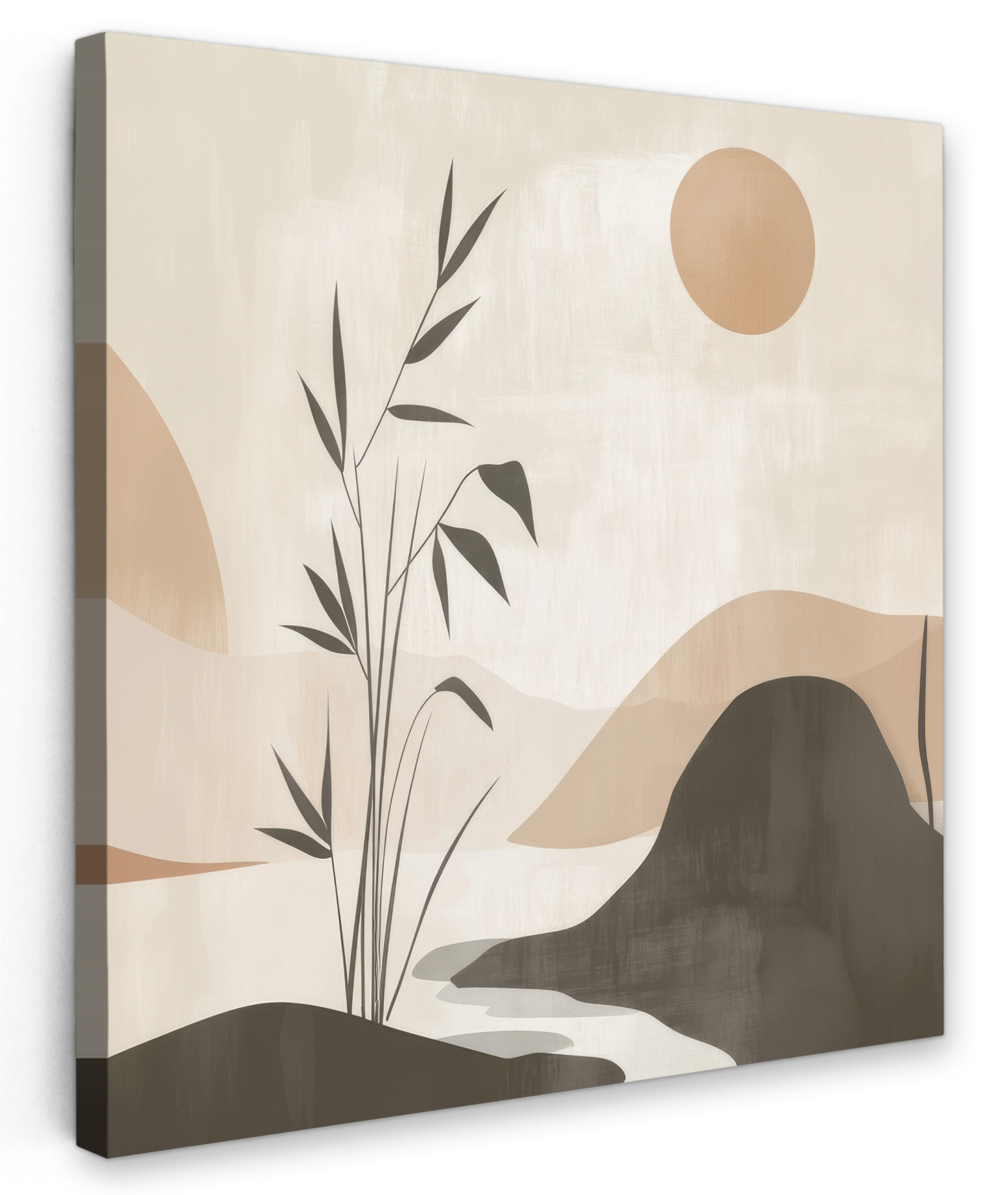 LEINWANDBILD Japandi - Landschaft - Beige 90x90 cm - Cognac, Textil (90/90cm) - MuchoWow